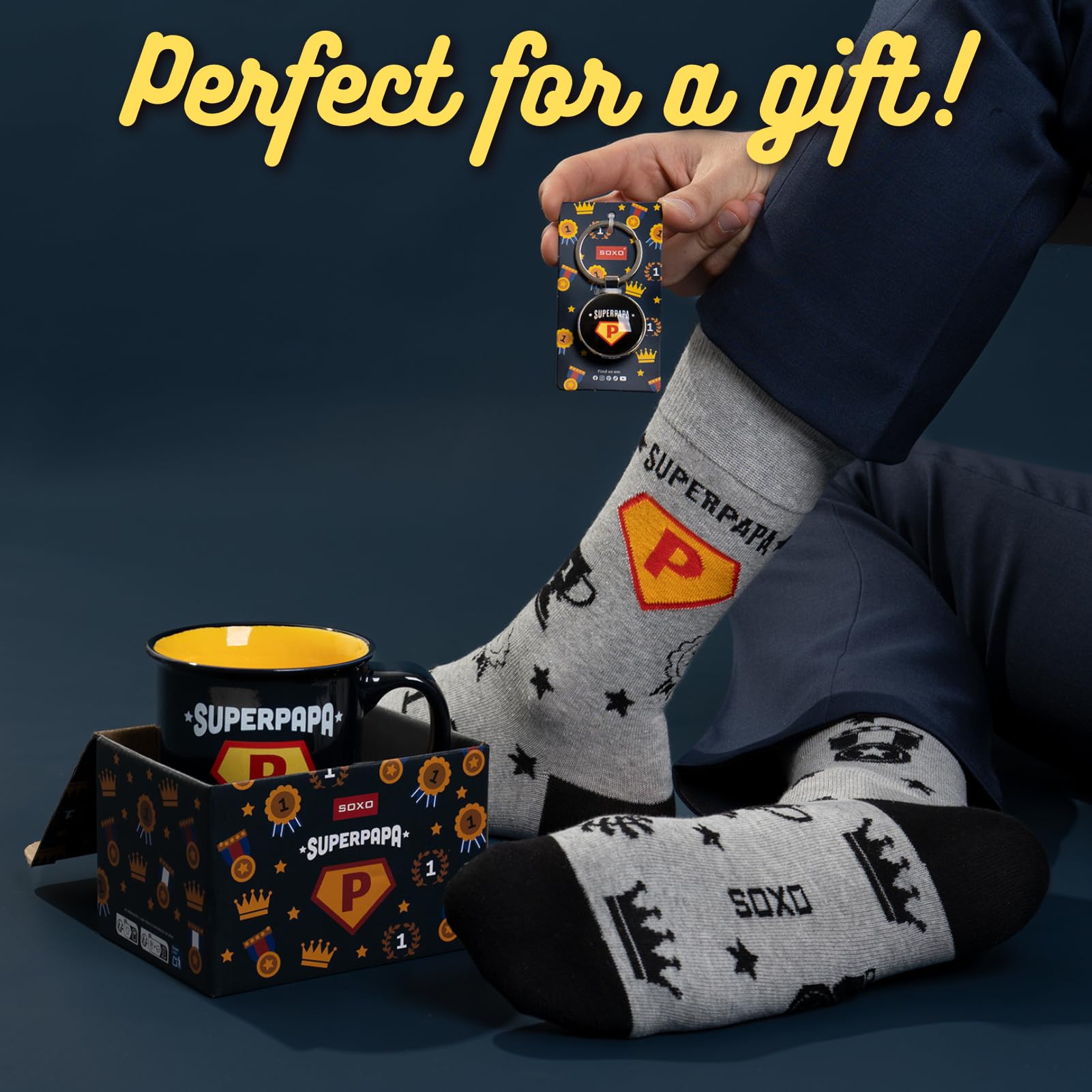soxo Super Papa Chaussettes Homme Fantaisie Cadeau Drole Chaussette Cadeaux Hommes Ensembles 40-45
