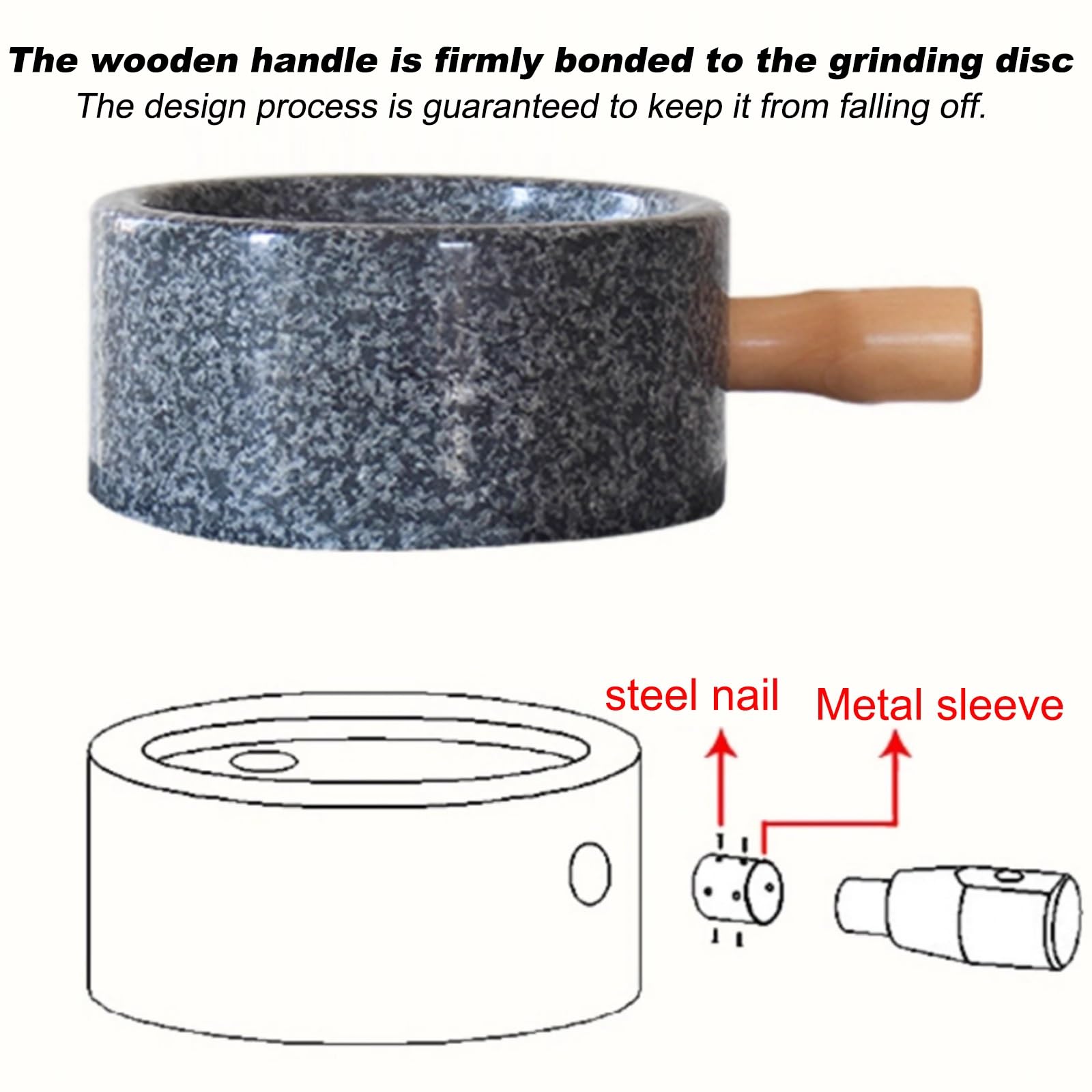 Molinillo de piedra manual, molinillo de café vintage hecho a mano con soporte de madera, pequeño molinillo de piedra de 22 cm, ideal para moler café y especias, piedra de sisal negro duradera