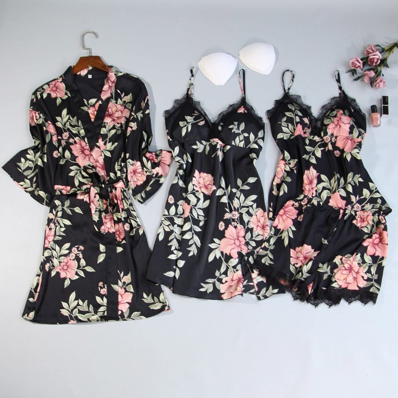 Camicia da Notte in Pizzo Pigiama Senza Montatura in Seta Intimo da Donna Indumenti da Notte Abiti Sexy per Donna Lingerie Sexy (Nero XXL)