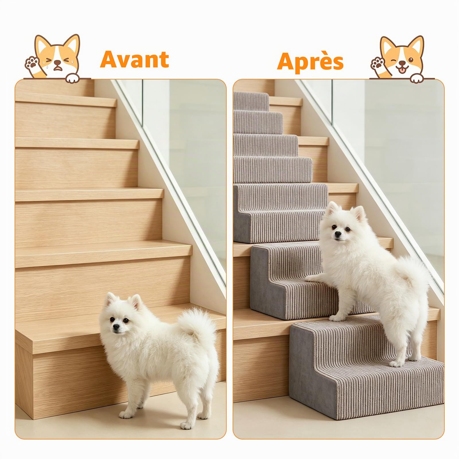 4 rampe d'escalier pour chien | Assistance d'escalier antidérapante pour chien remplie d'éponge élastique, rampes amovibles pour petits chiens âgés