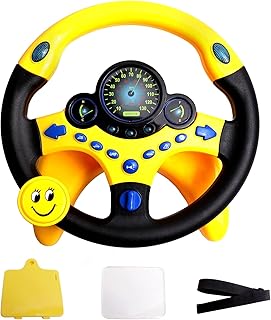 Kids Steering Wheel Toy for Car Backseat with Light and Music,Suction Cups Base-Interactive Simulated