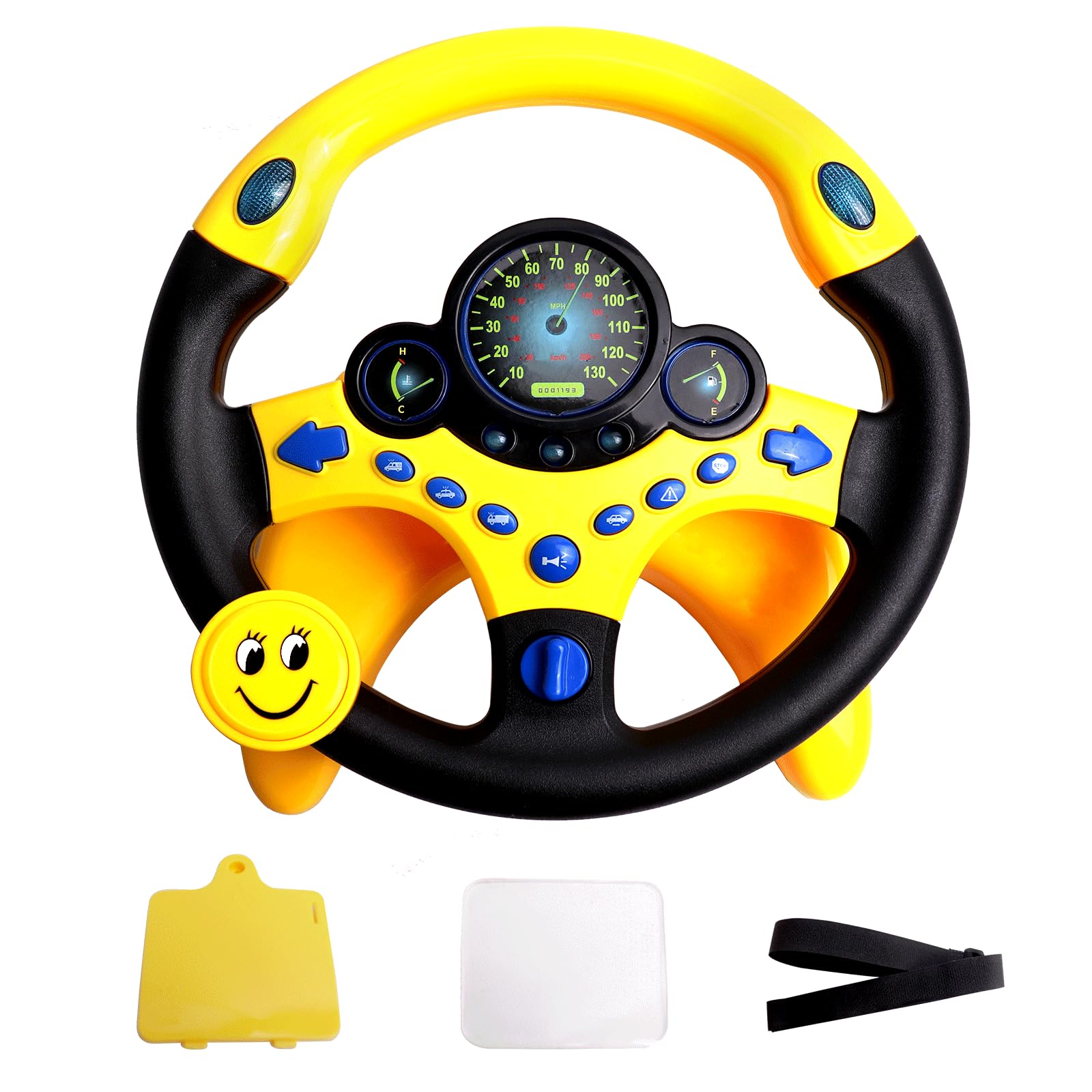 YIYZAOF Kids Steering Wheel Toy for Car with Light and Music,Suction Cups Base-Interactive Simulated Driving Toy Steering Wheel for Kids Boys Girls,Yellow