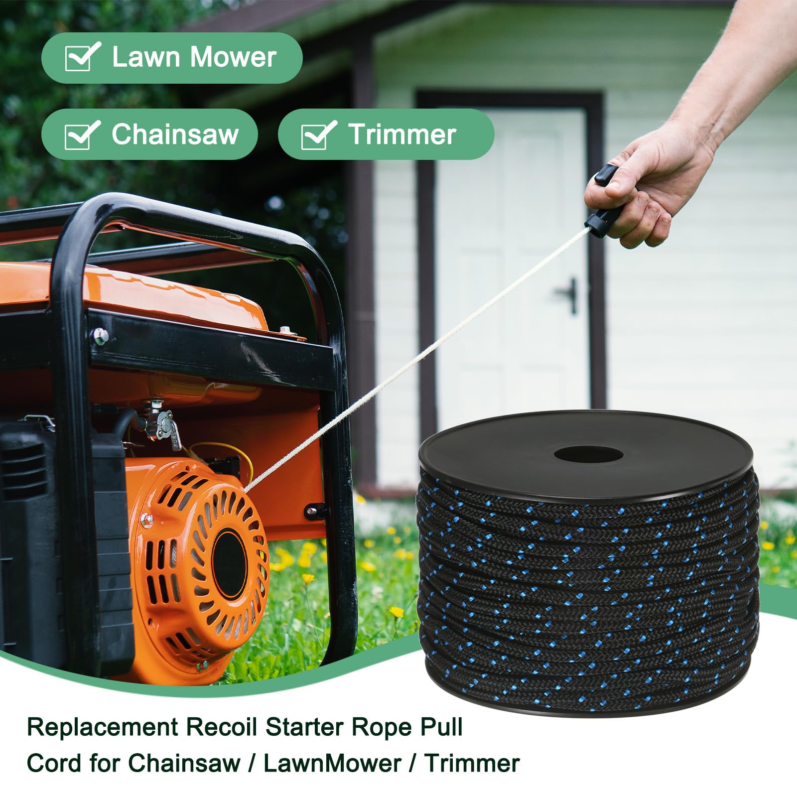 M METERXITY Corde de traction de démarreur à rappel 6mm 50m Corde de traction en nylon Corde de démarreur pour Mower/Chainsaw/Trimmer/Brush Cutter [Noir Bleu]