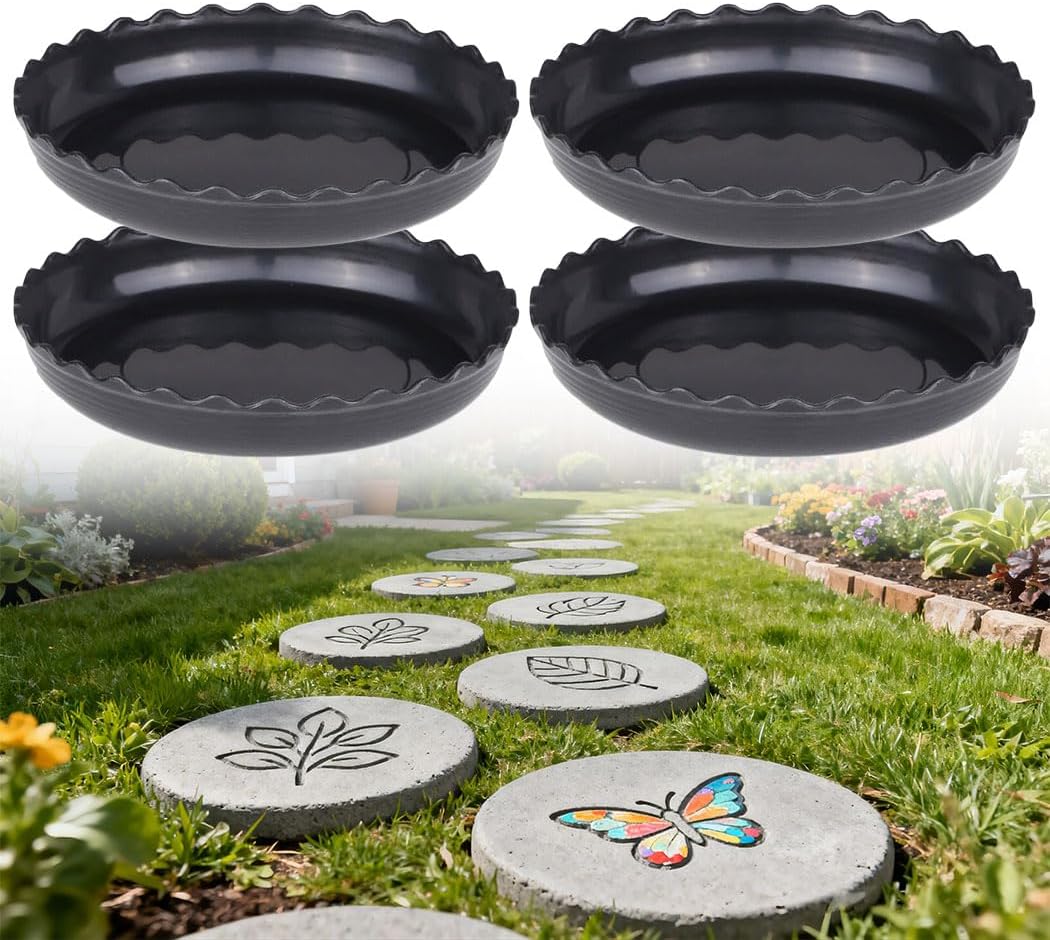4 Pcs Stepping Stone Mold, Round Plastic Paver Molds for Concrete, Dia 11.6in/ 1.29 in Depth Cement Black Tray, Reusable DIY Form for Paving Garden Path, Walkway, Patio, Outdoor Landscaping