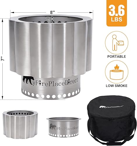 Miniatura 4 de MYFIREPLACEDIRECT Fogata de mesa con bandeja de cenizas desmontable, hoguera portátil de 8 pulgadas para exterior con bolsa de transporte, mesa de
