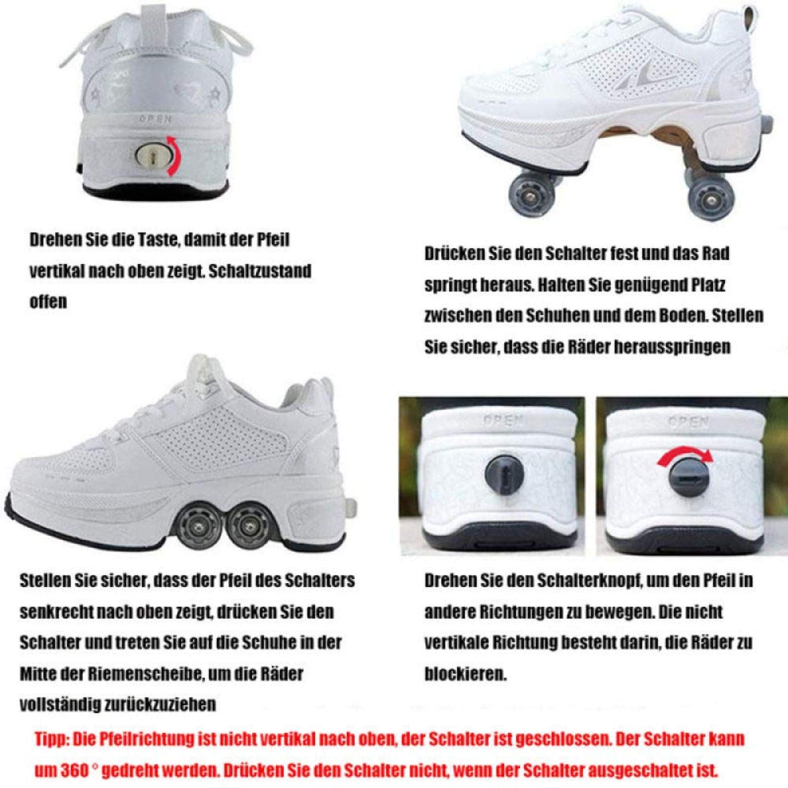 Zapatos con Ruedas para Hombres/Mujeres, Patines Deformados, Zapatillas Casuales, Zapatos De Rodillo para Adultos/Niños,Silver-EU36/UK3