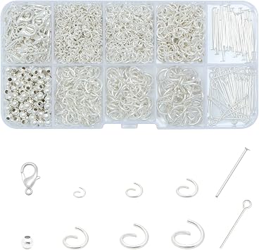 Jump Rings for Jewelry Making Kit, Open Jump Rings Jewelry Repair Kit for Adult Necklace Bracelet, Lobster Clasps and Closures Repair Supplies Kit, White Silver