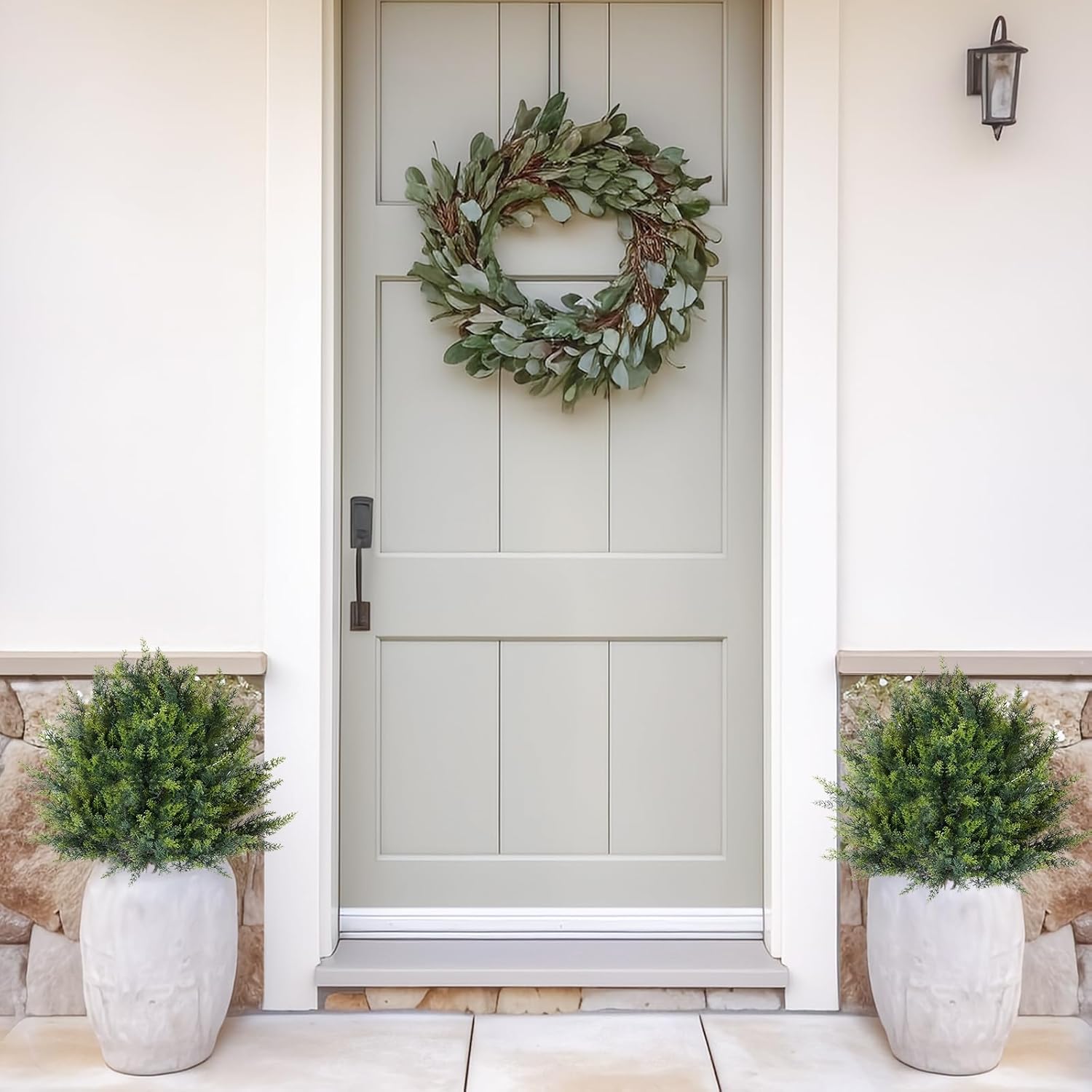 2 Pack Artificial Urn Filler, Artificial Cypress Topiary Shrubs, UV-Resistant Evergreen Plants, Indoor/Outdoor Decoration, Suitable for porches, courtyards, Gardens, and Flower beds