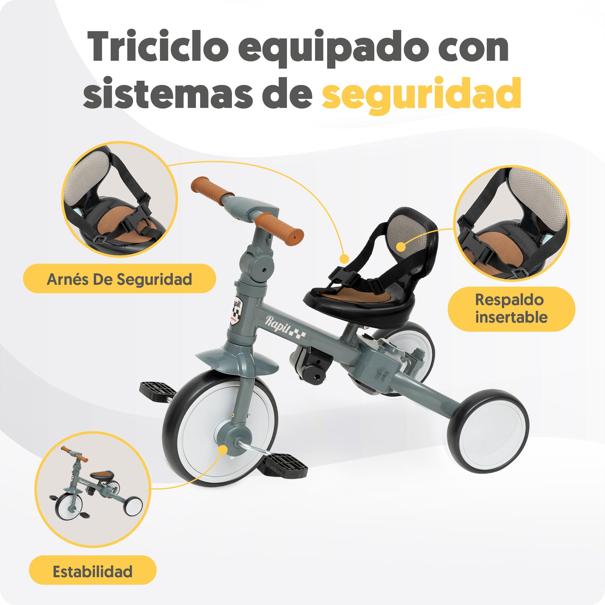 Interbaby Triciclo Evolutivo Bebé 5 en 1 | Triciclo Bebé 1 Año Convertible en Bicicleta sin Pedales | Bici Bebé y Correpasillos 1-5 Años | Ajustable, Transformable y Estable (Gris)