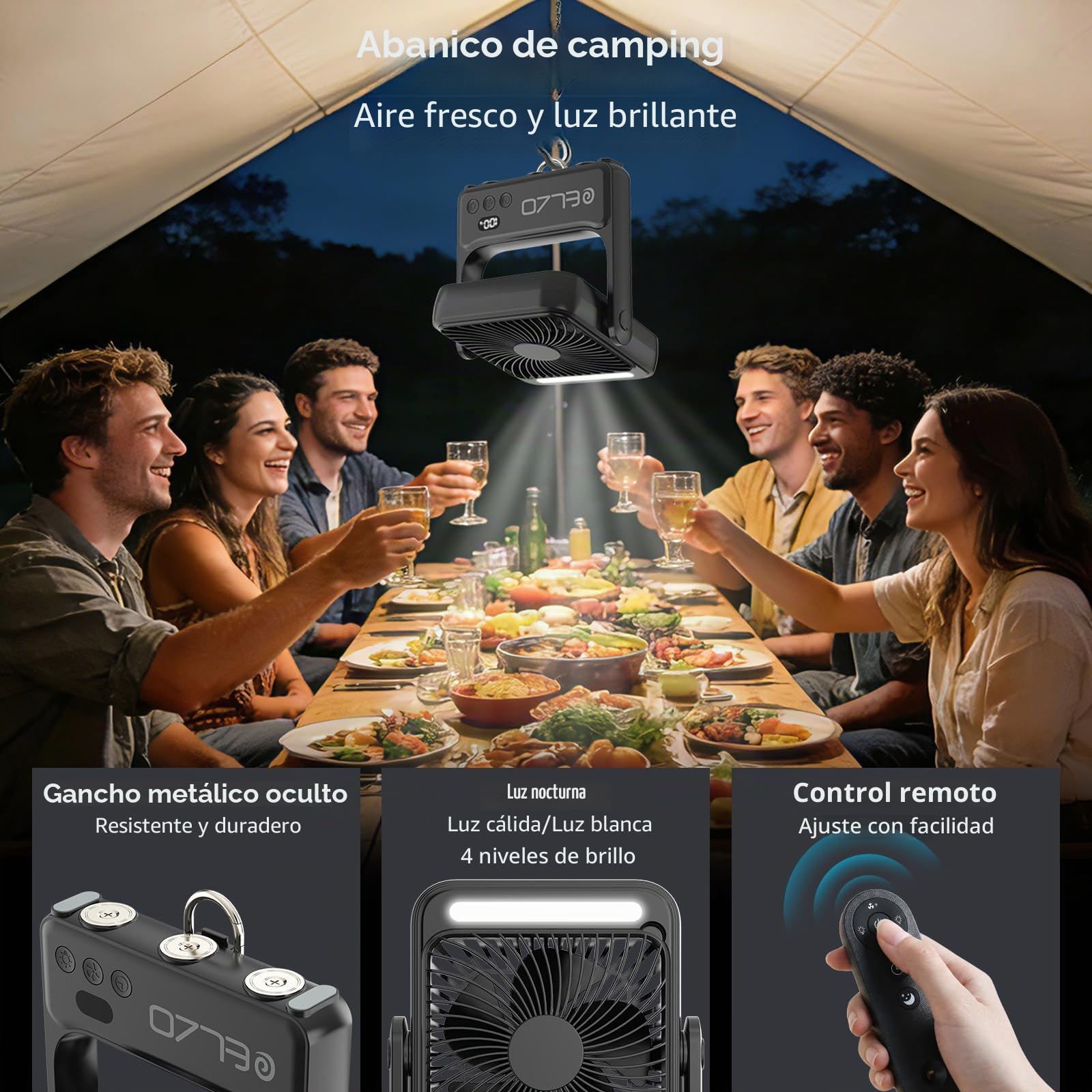 ELZO Ventilador de viaje magnético de 10000mAh para cabinas de crucero, ventilador de camping recargable, ventilador de viaje portátil con gancho, imprescindibles de crucero 2026 para techo y pared