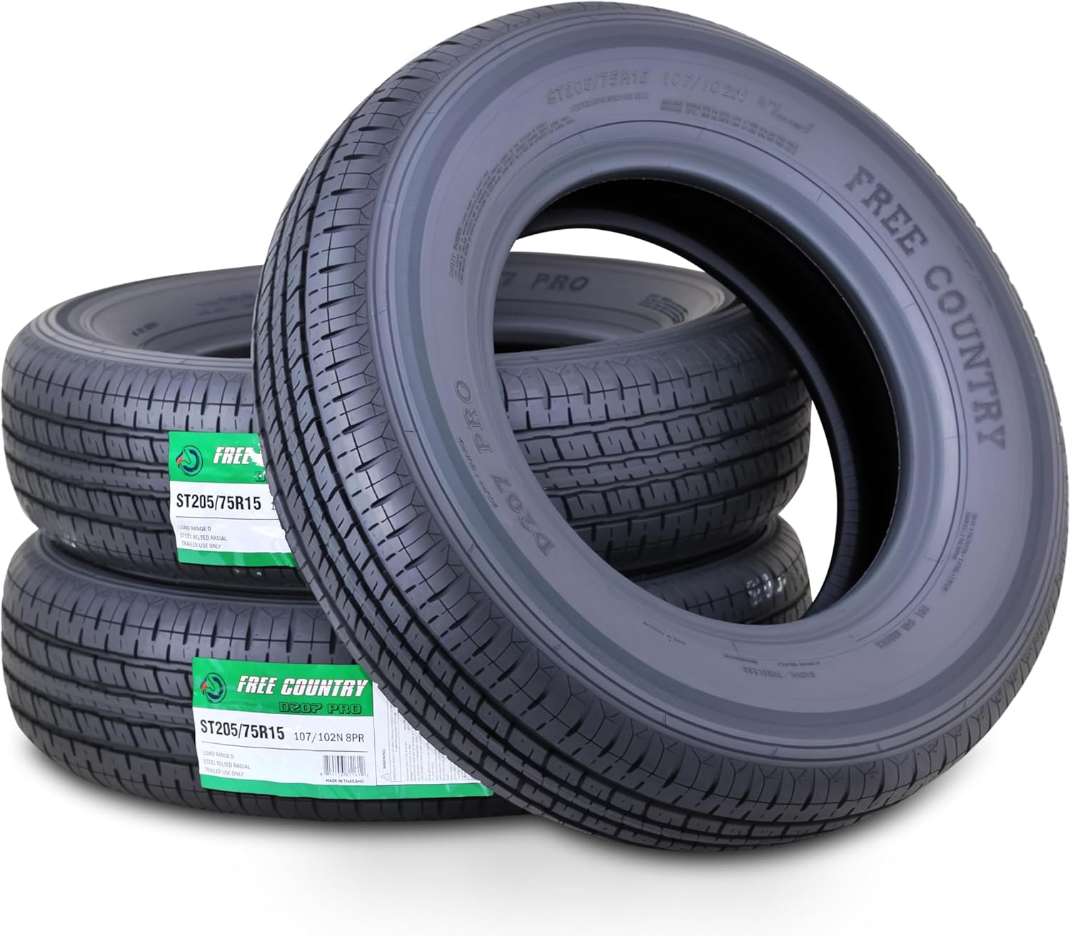 FREE COUNTRY 3 Premium Trailer Tires ST 205/75R15 /8PR Load Range D Raidal w/Scuff Guard