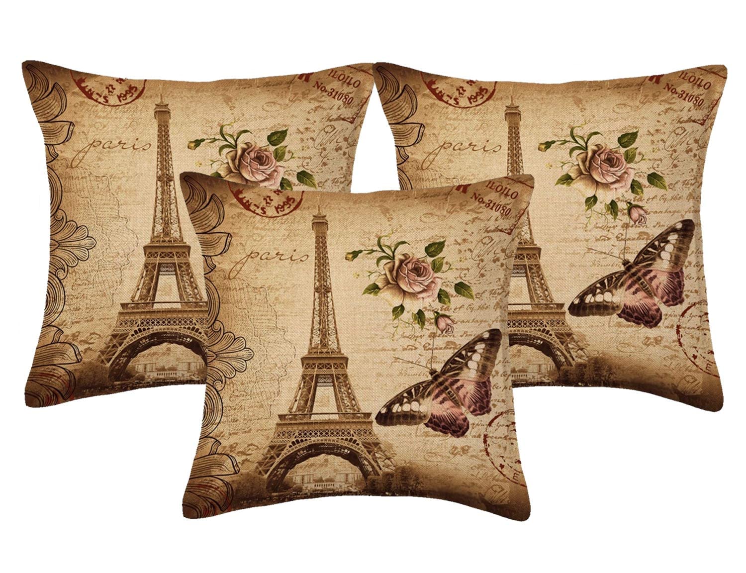 Kuber Industries Circle 3 Piece Jute Cushion Cover - 16"x16", Multicolour,Standard,CTKTC02671