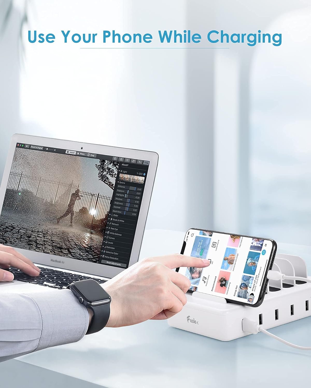 Charging Station for Multiple Devices, 6 Ports Compatible Cables W/3 iPhone, Micro USB,Type C,Compatible with Apple Charging Station,Phone,iPad,Cell Phone,Tablets,iPad,Kindle,White : Cell Phones & Accessories