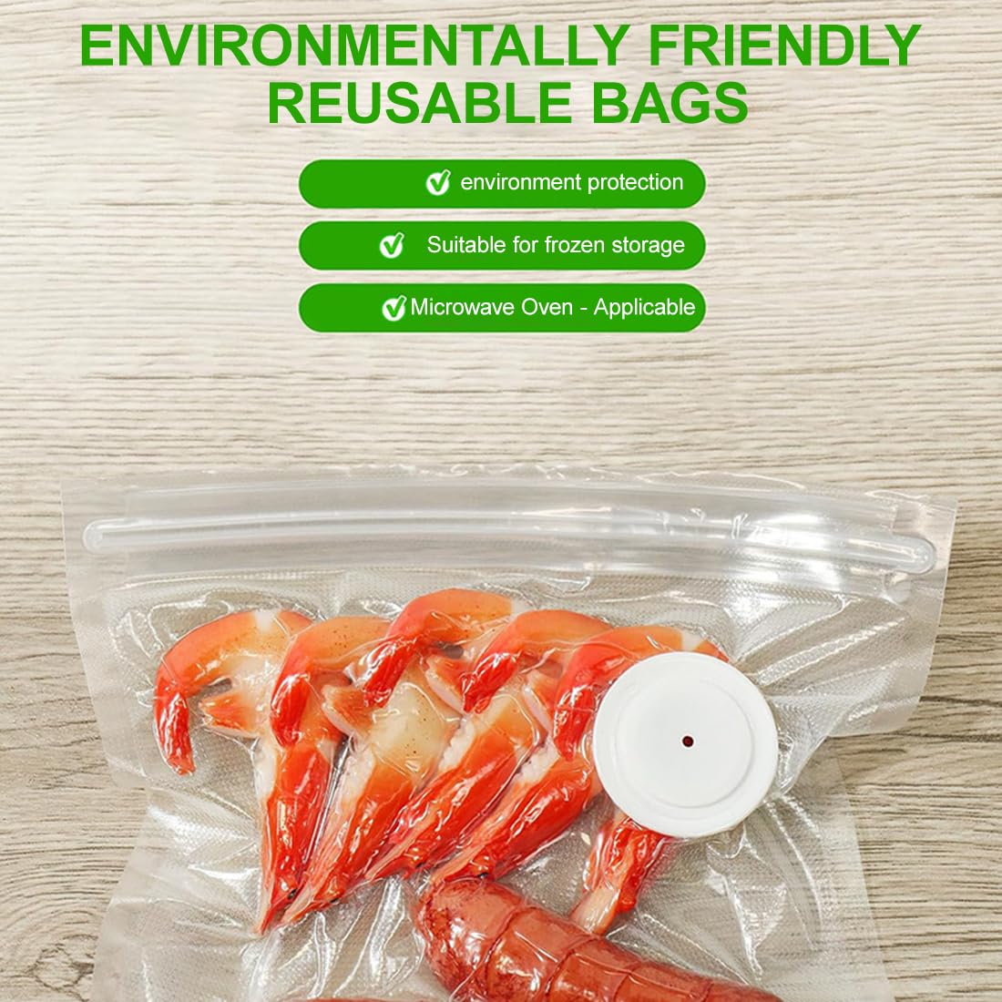 Sacchetti per Sottovuoto Alimenti, 10 Pezzi Riutilizzabili con Valvola per Conservazione Ermetica, Ideali per Carne Pesce Frutta e Verdura, Mantengono Freschezza e Sapore a Lungo