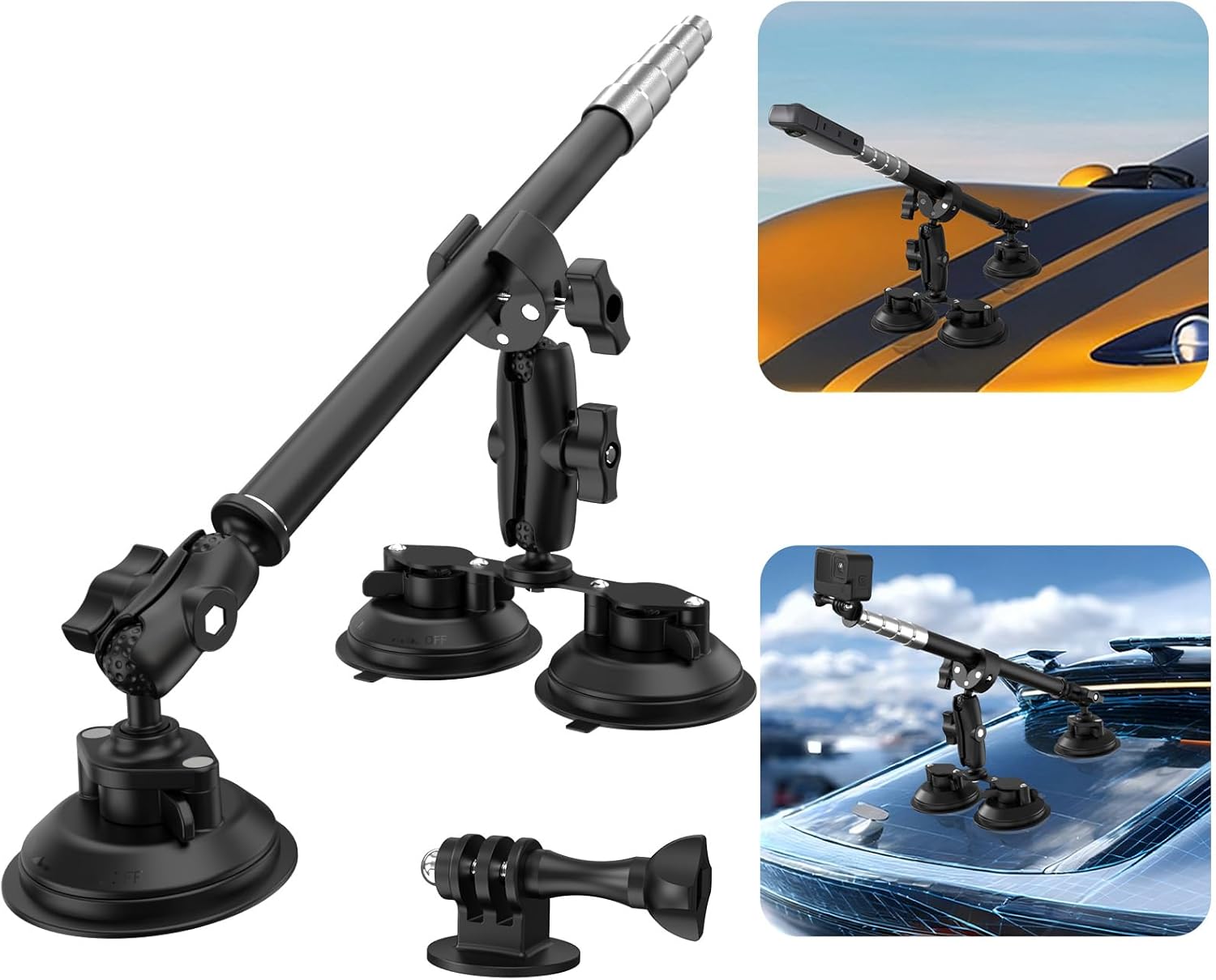 Suction Car Mount 360 Camera for car for Insta360 car Mount x5/X4/X3/X2/GO 3/ONE/GoPro Max-47 Lockable Anti-Fall Selfie Stick