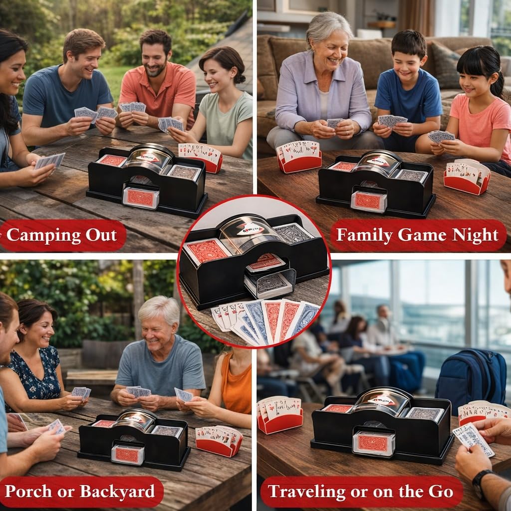 Mélangeur de Cartes Manuel à Manivelle 2 Jeux+ 4 Supports,2 Plateaux – Mélange Rapide et Facile – Pack Poker, Blackjack, Jeux de Société, Soirées et Famille