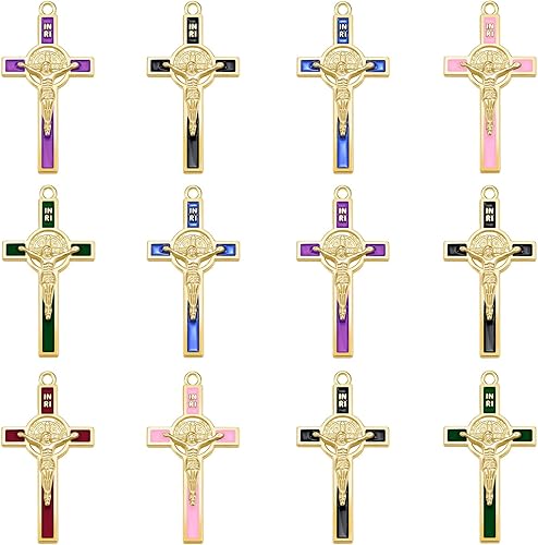 Miniatura 1 de 30 dijes de cruz católica de Jesús de aleación, esmalte de San Benito, medalla de San Benito, dije de crucifijo para hacer joyas, cuentas de