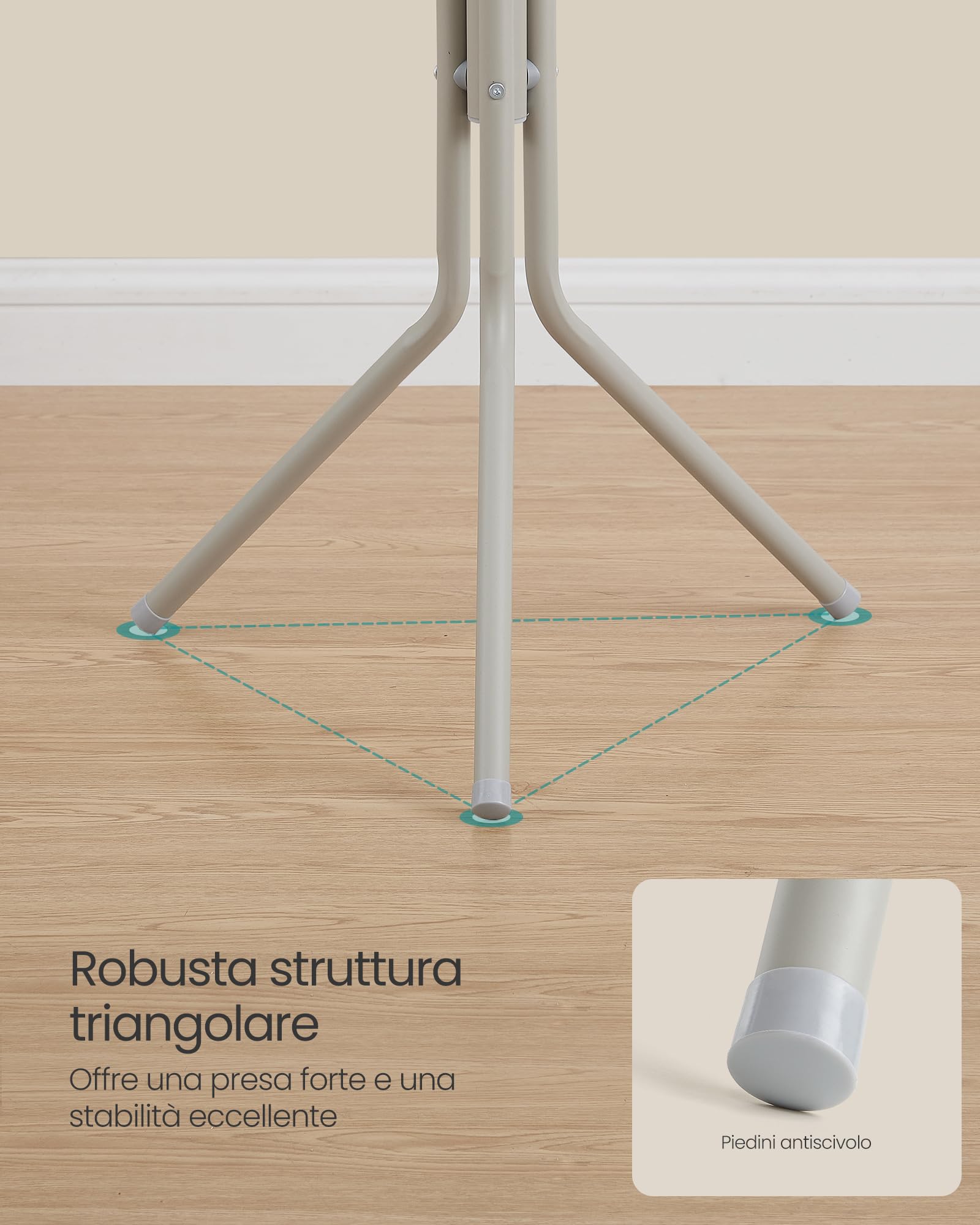 SONGMICS Appendiabiti da Terra, Attaccapanni Autoportante in Metallo, Altezza 182 cm, 12 Ganci, per Vestiti, Cappelli, Borse, Beige Cappuccino RCR019K01
