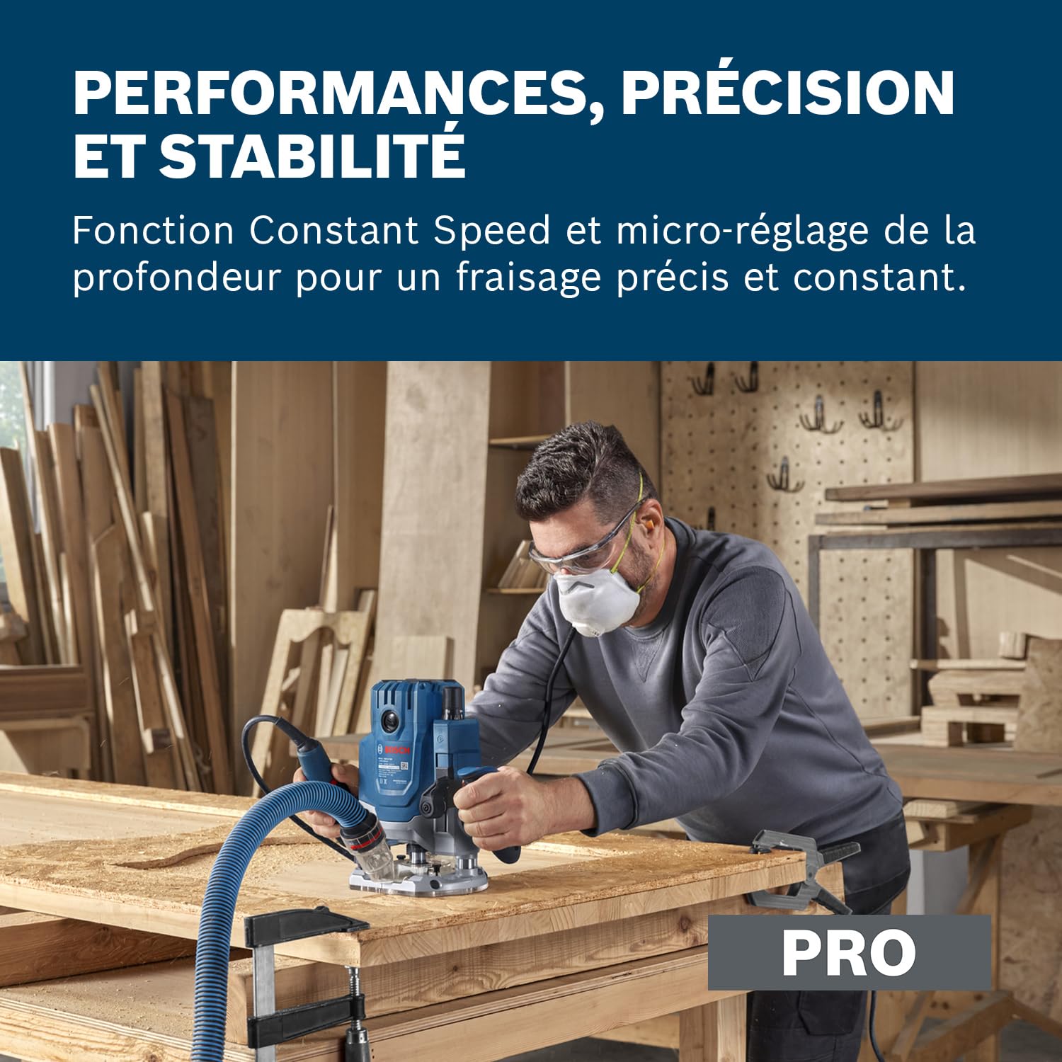 Bosch Professional défonceuse filaire GOF 20-12 (puissance d’entrée 2 000 W, avec raccord d’aspiration, guide coulissant et butée parallèle, broche de centrage, clé à douille, pince de serrage)