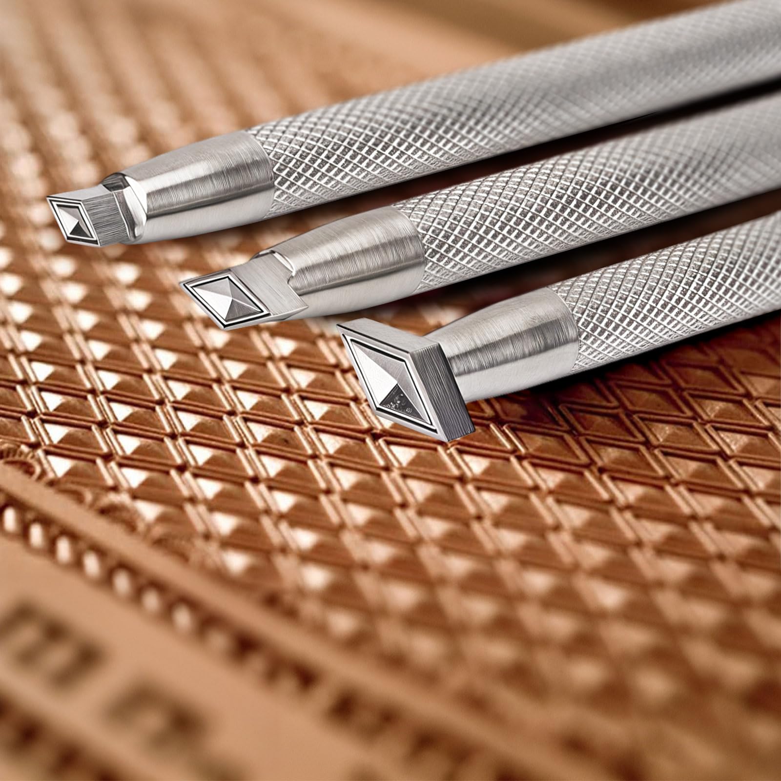ARTLeather Stamping Tools Diamond Stamps 3D Geometric Pattern 304 Stainless Steel Stamp for DIY Leathercraft Carving Working (3pcs(S+M+L))