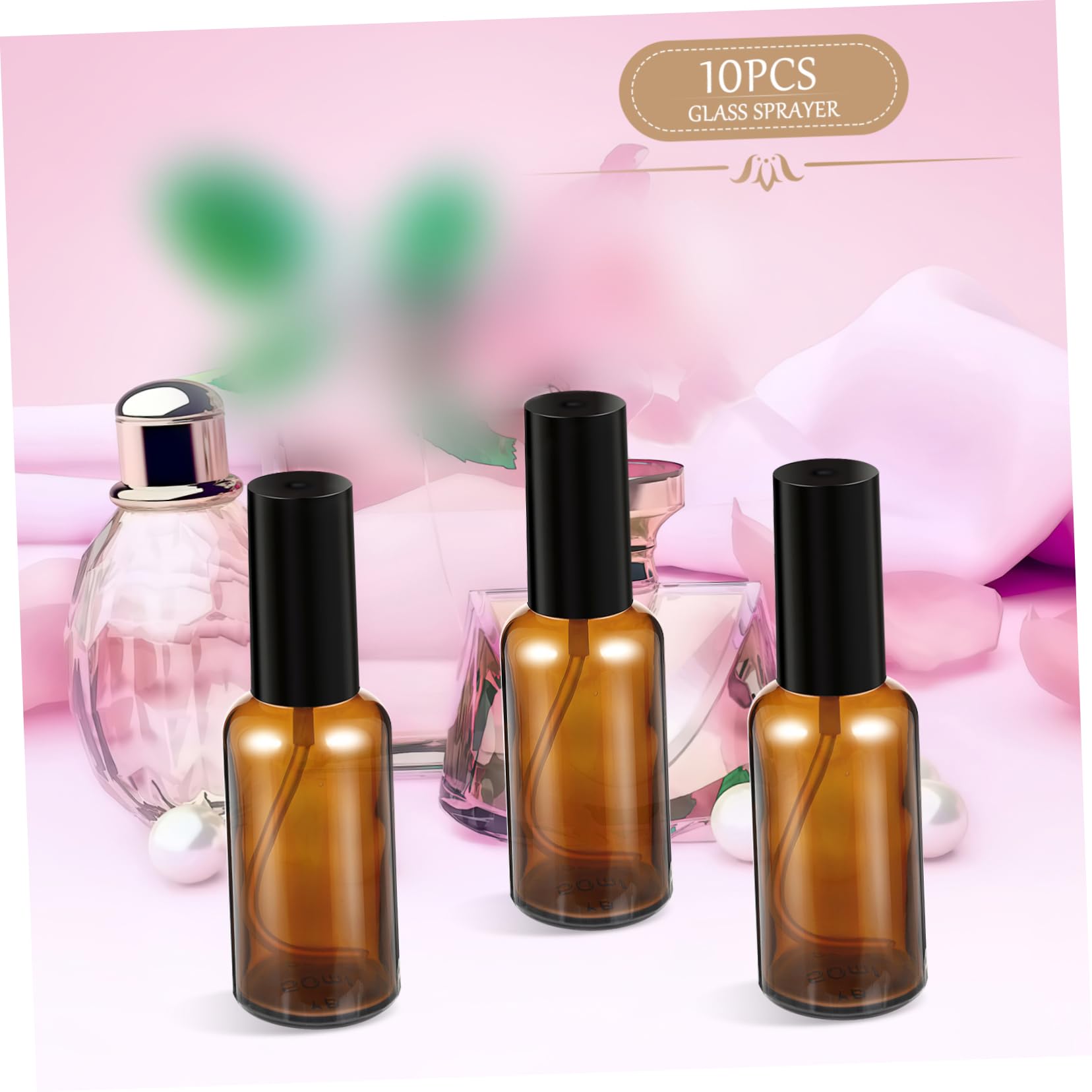 Set 10 Bottiglie Spray Vuote in Vetro Marrone 50ml Bottiglia Cosmetica Riutilizzabile Design Compatto Leggero per Viaggi All'aperto