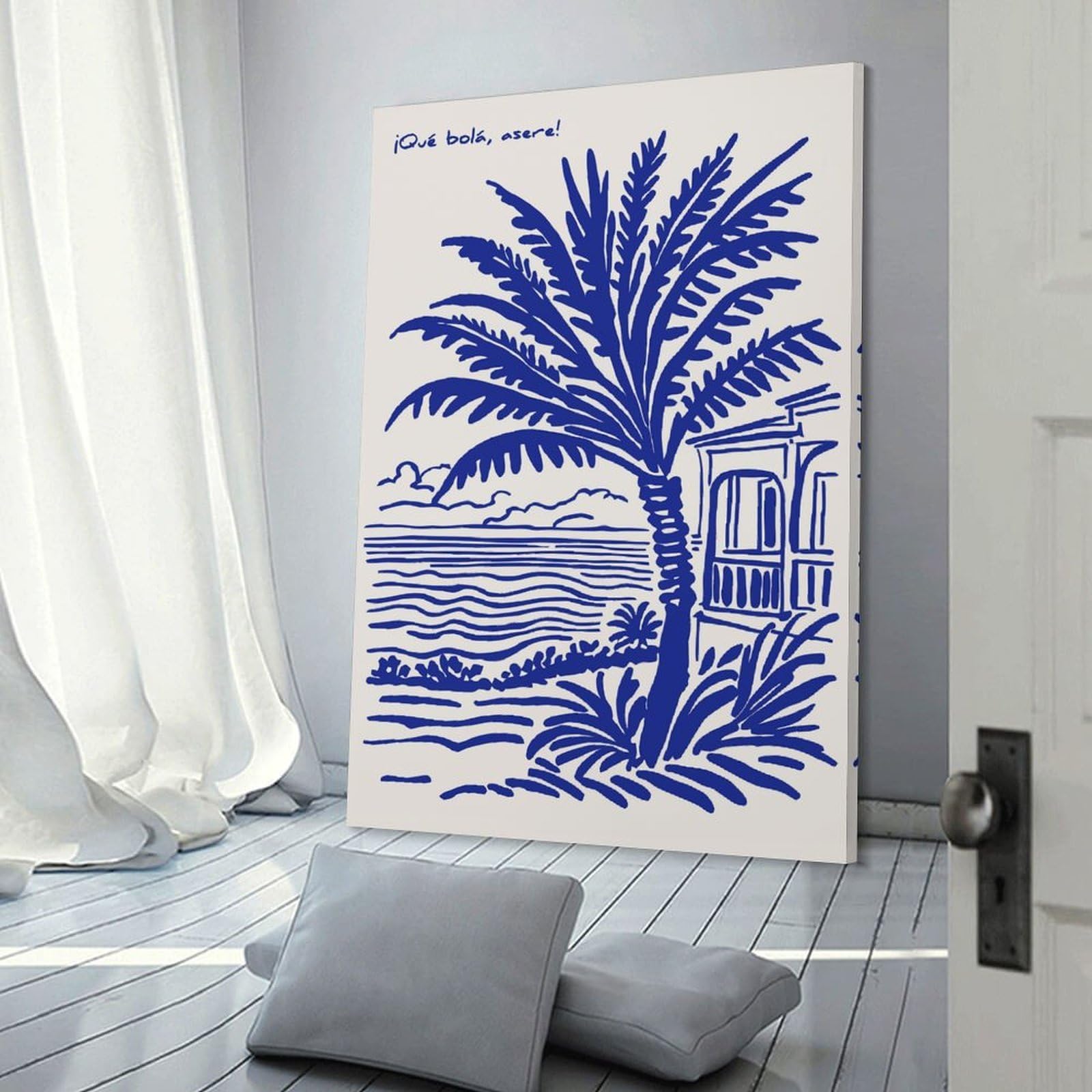 Junmoney Frame-Style-17 Cuban Beach Scene With Palm Tree Decorative Wall Artwork, 24X36inch(60X90cm), For Corridors, Hallways Or Apartment Entries, Home Artwork For First Impressions