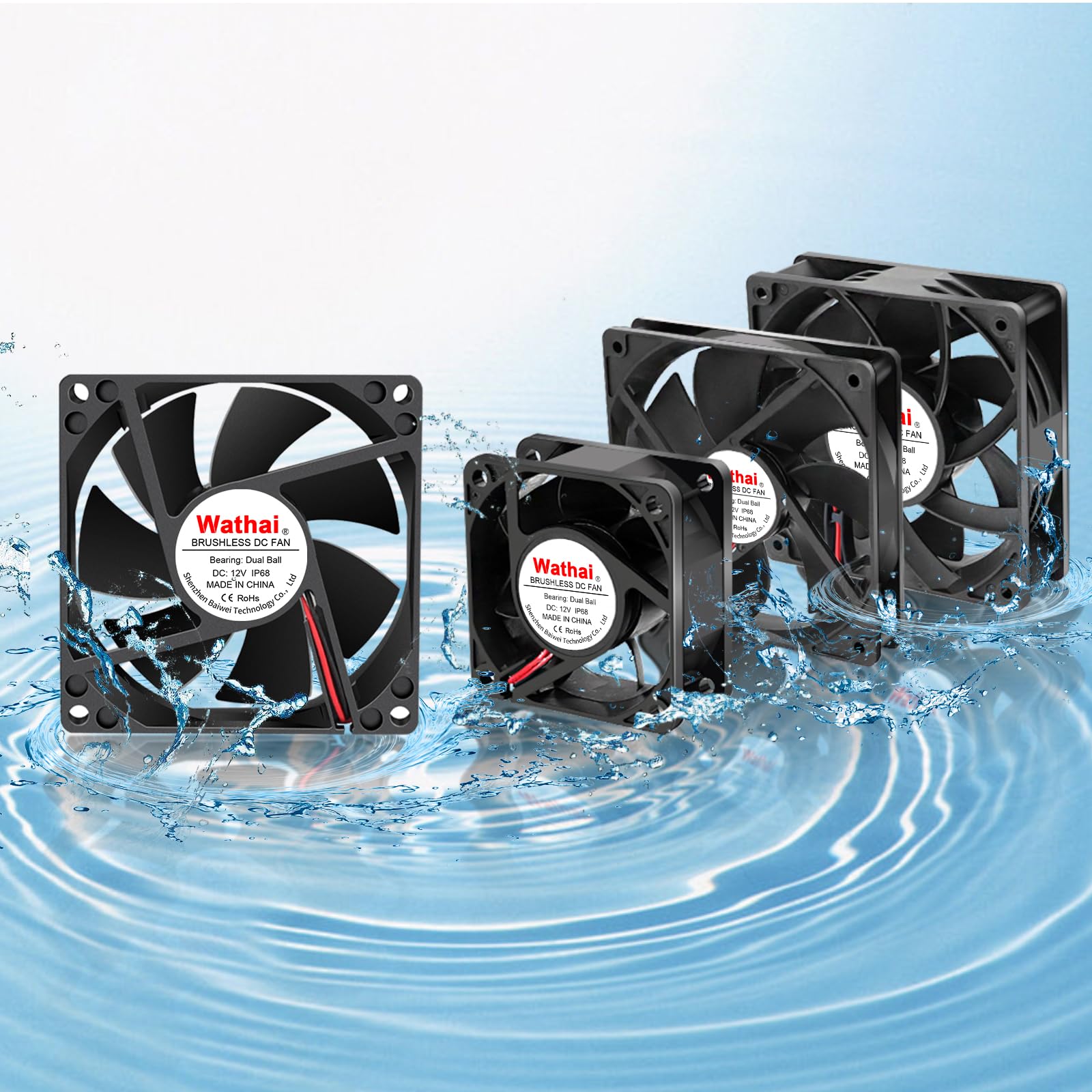 Wathai Lot de 2 ventilateurs de refroidissement étanches IP68 80 mm x 25 mm 12 V CC 12 V