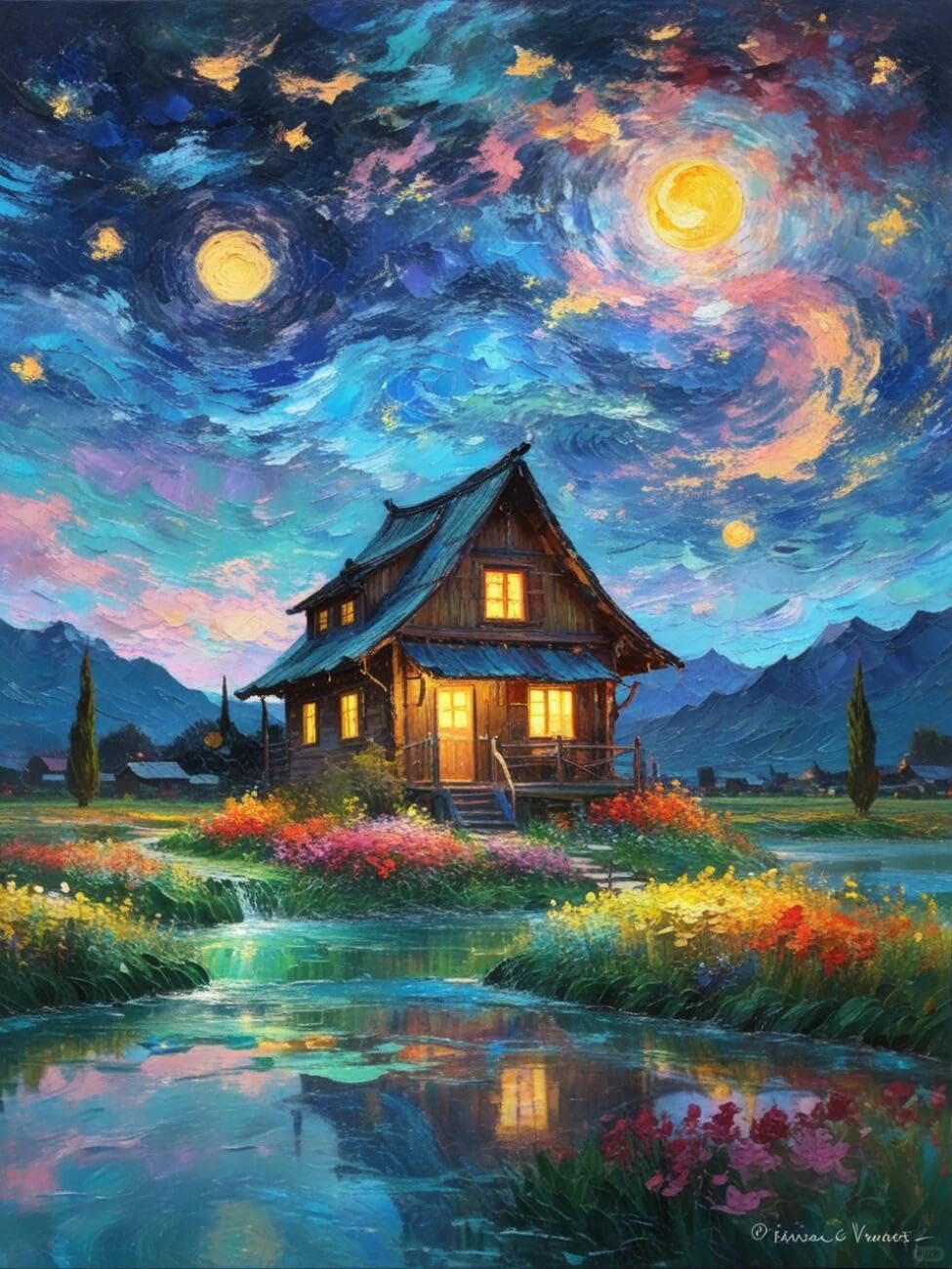 Henypt Cross Stitch Kits Starry Sky and Cabin Landscape DIY Arts Aand Craft Kit for Adults Beginners with Accessories Home & Leisure/Gifts 14CT 30x40cm