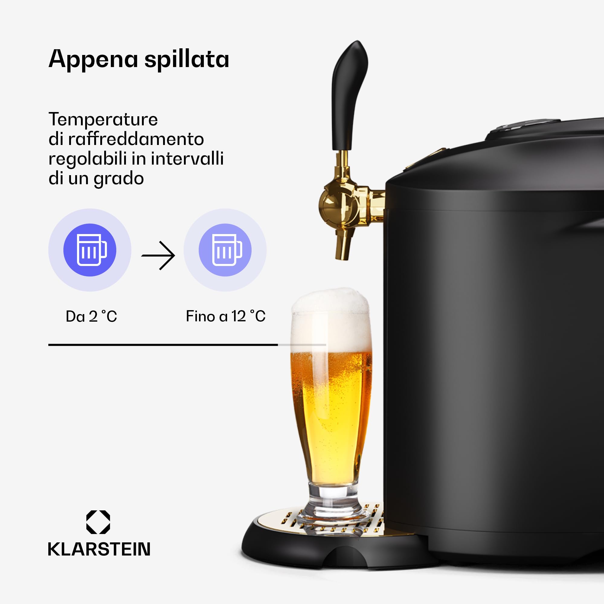 Klarstein Spillatore Birra da Casa - Dispenser Birra con Raffreddamento UltraFast, Temperatura Regolabile, Sistema a Cartuccia CO2, Display LCD