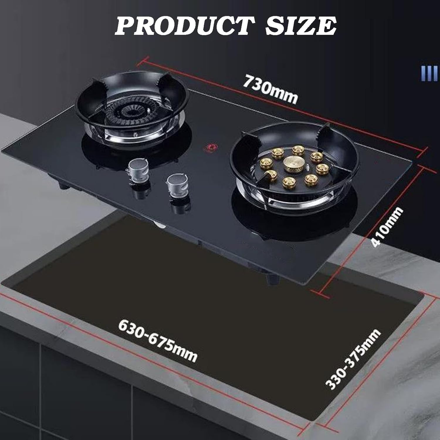 Portable Gas Stove,5.2KW 2 Burners Hob,9-Cavities High-fire Frying Pan,Tempered Glass Cast Iron Pot Rack,with Flameout Protection,for Hoem Kitchen(LPG)