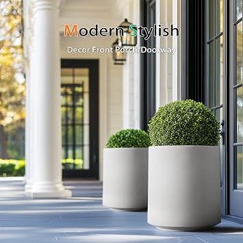 Heyzier Concrete Planter Outdoor Indoor, Large Cement Plant Pots for Trees Flowers (Gray, 17 inch)