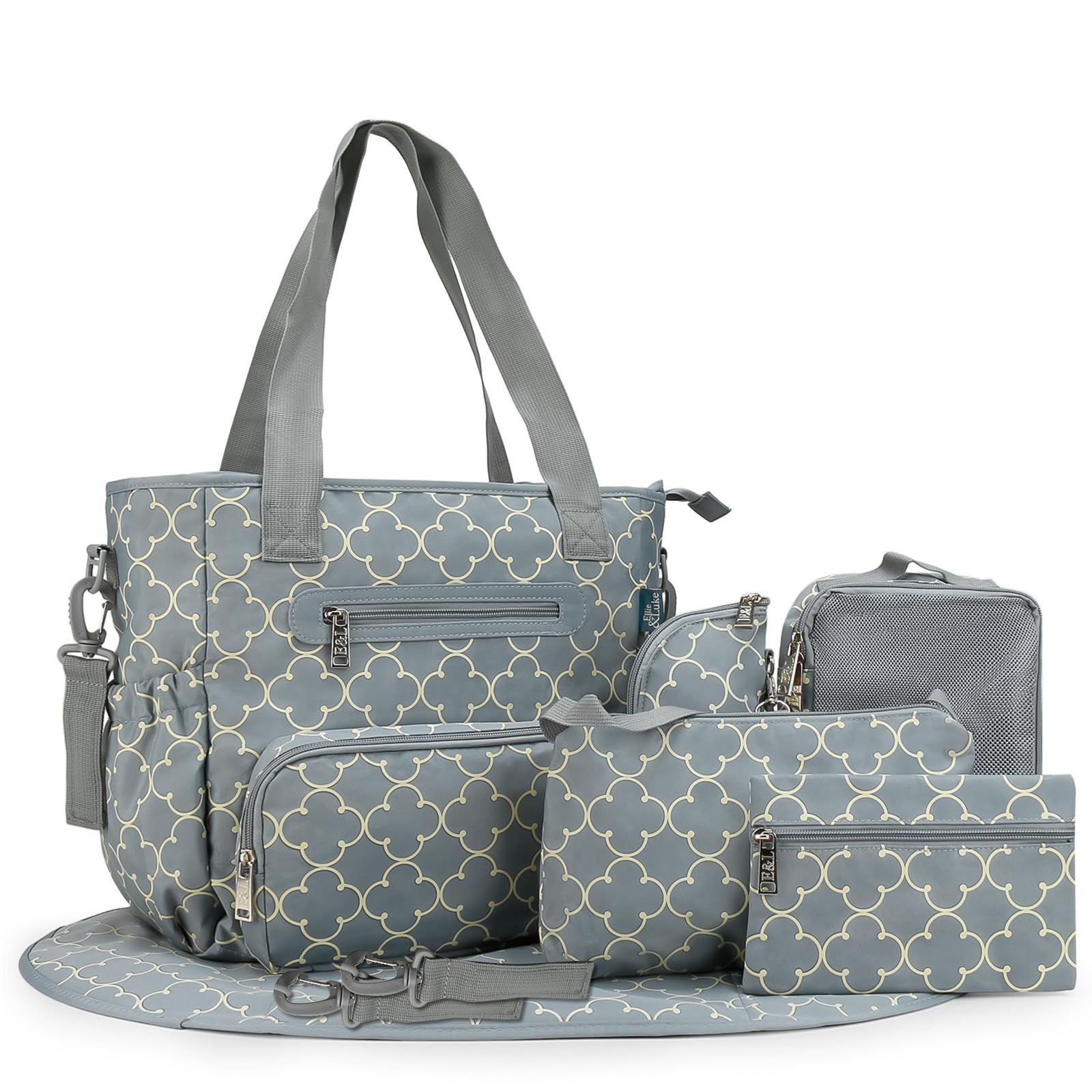 SONARIN Multifunction Mummy Tote Bag, Baby Changing Bag with Stroller Straps, Bottle Bag, Changing Mat - Light Blue