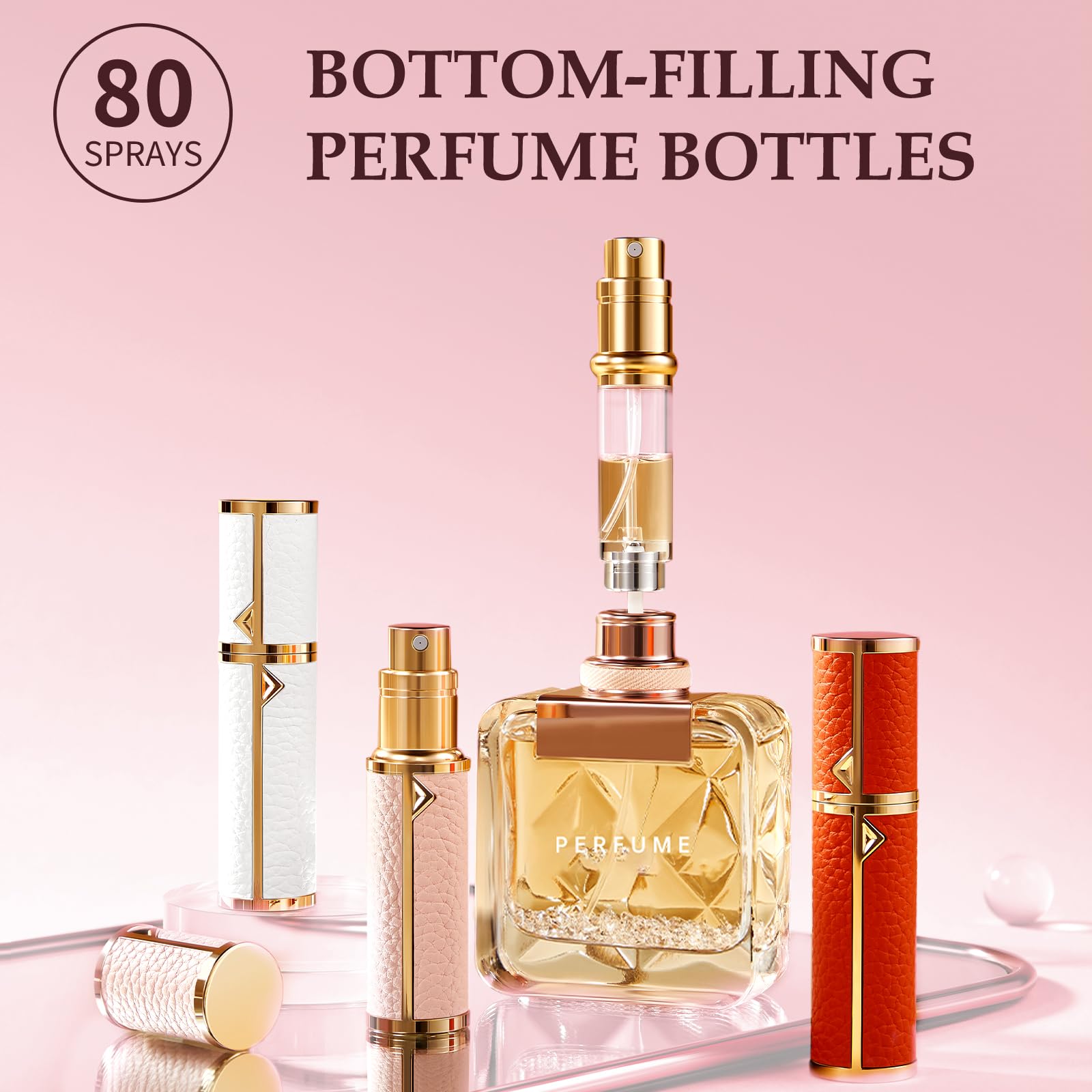 5 ml rozpylacz perfum podróżny do wielokrotnego napełniania, 2 szt., butelka na perfumy z dolnym napełnianiem, mini dozownik wody kolońskiej, lekki przenośny rozpylacz (biało-różowy)