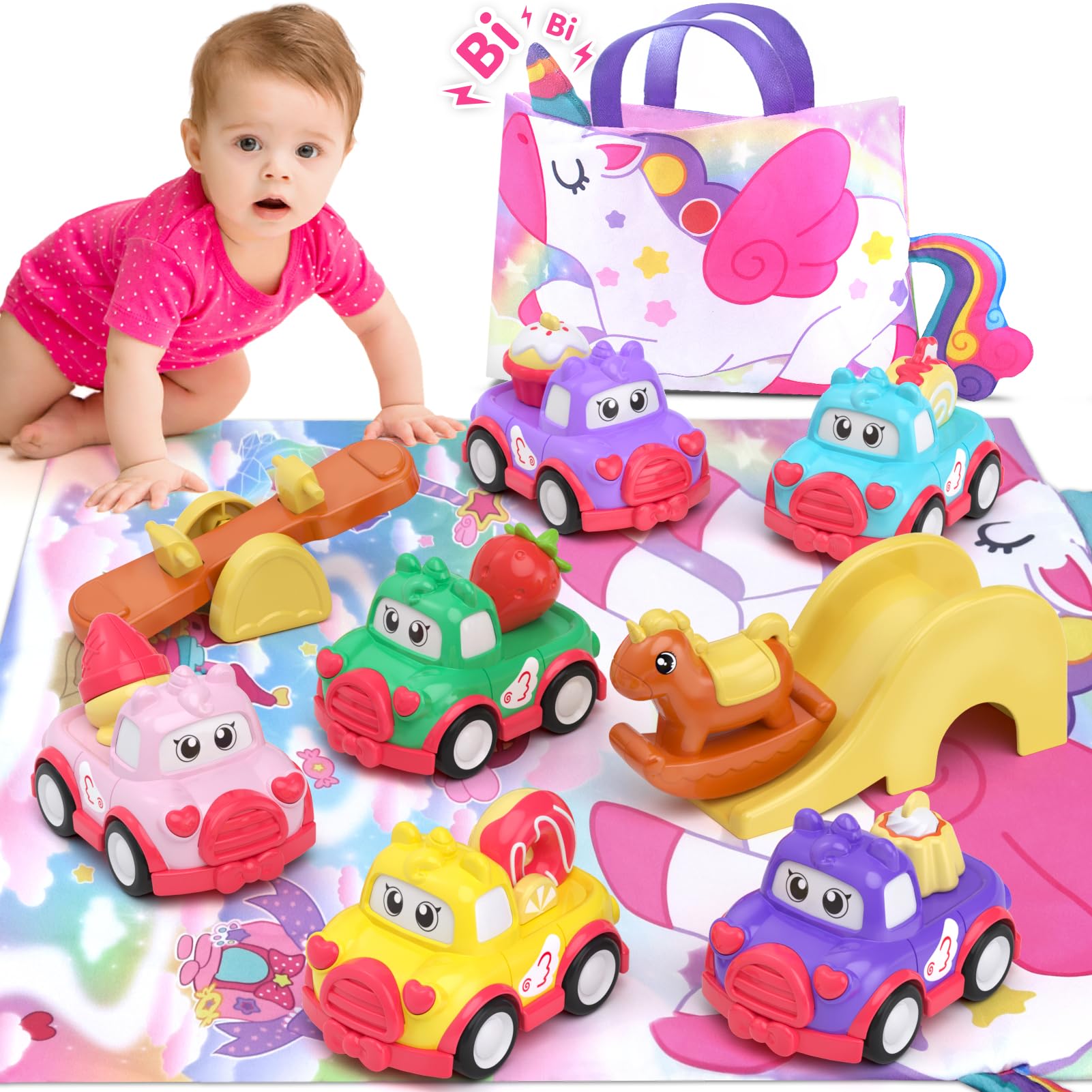 Lot De 10 Voitures Licornes USRELA - Jouets éducatifs Pour Filles 1-3 Ans Avec Toboggan Et Balançoire