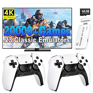 Retro Gaming Console, 20,000+ Retro Game Stick, 23 Emulators, 4K HD HDMI TV Game Stick, Includes 2 Wireless 2.4GHz Controllers,Plug & Play Video Games for TV(64GB) - image, photos