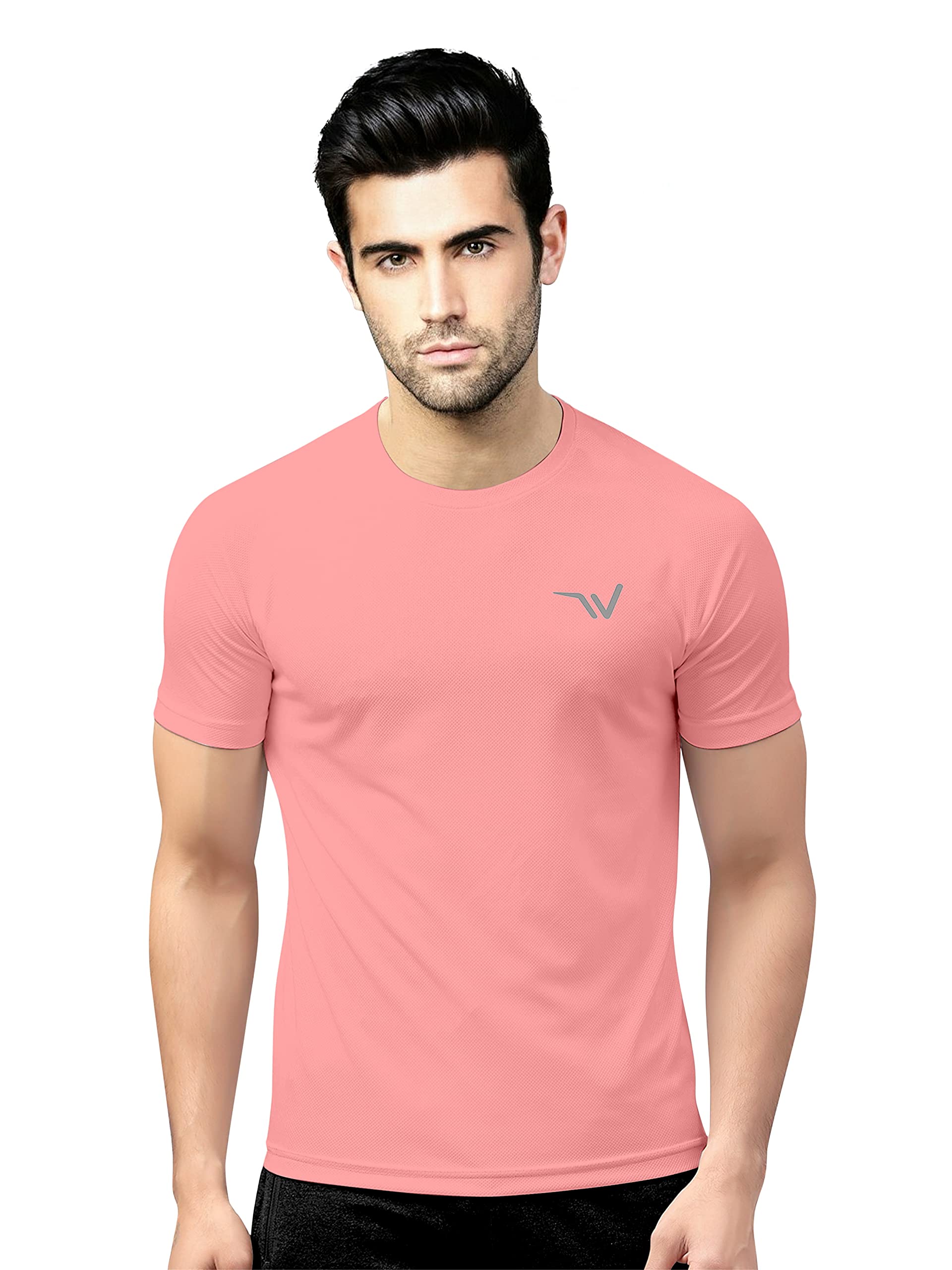PARALLEL TIMESStretchable Solid Round Neck Dry Fit Casual Gym Sport T-Shirt for Men
