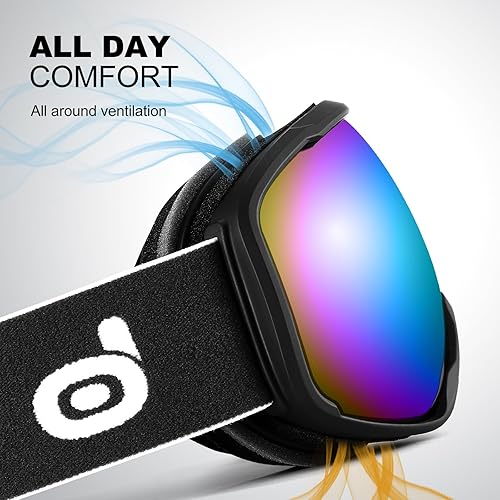 Miniatura 4 de Odoland Gafas de esquí  Antivaho OTG protección UV gafas de nieve y snowboard para hombres, mujeres, adultos, jóvenes, esquí, snowboard