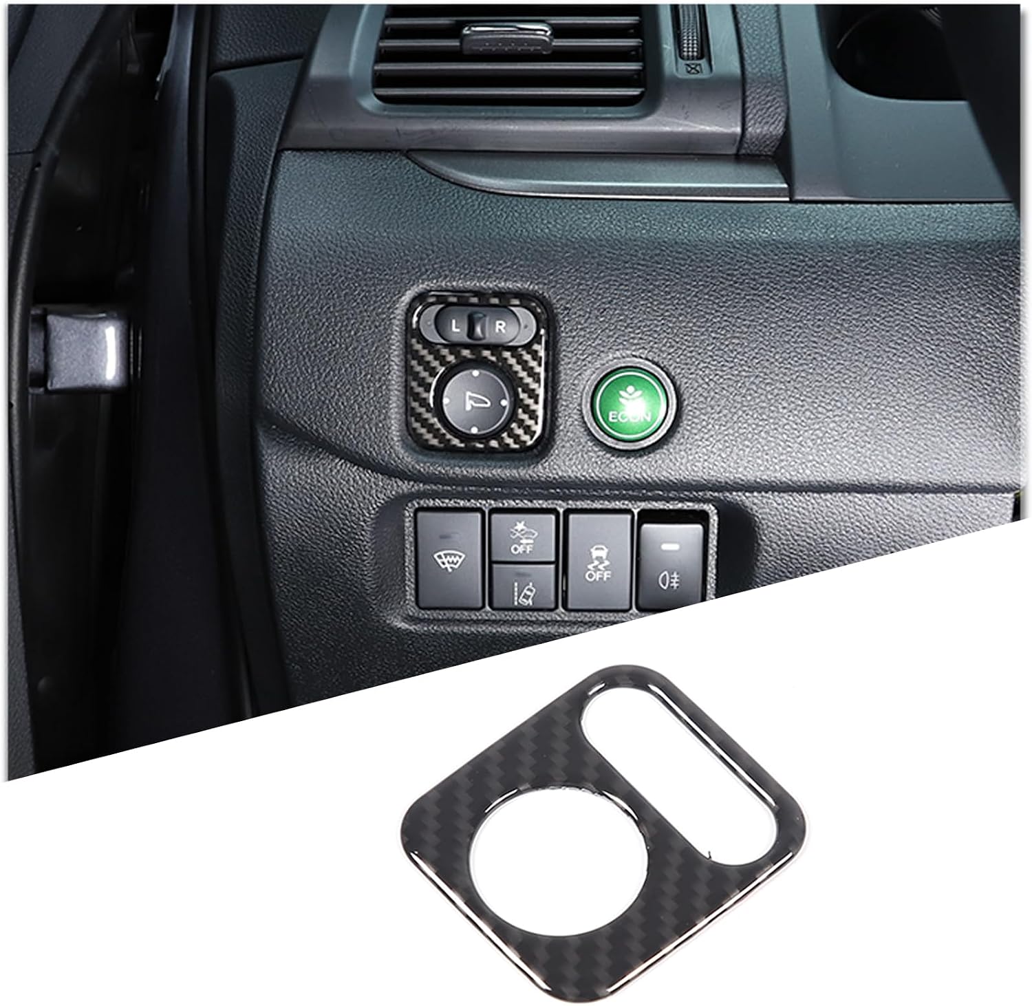 Rearview Mirror Adjustment Button Cover Trim Fit for Honda Pilot 2015-2022 Car Door Side Rearview Mirror Adjustment Switch Panel Trim Cover (Carbon Fiber Pattern)