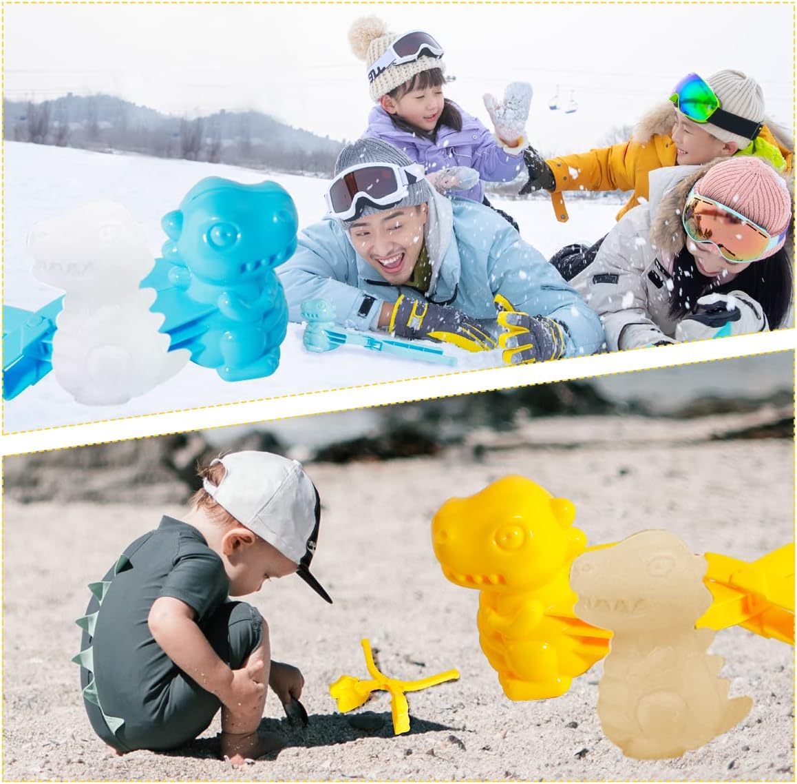 4 Pcs/Set Snowball Maker Clips, Dinosaur Shaped Snow Ball Maker Clips Clamps Outdoor Winter Play Snow Toys Plastic Sand Molds Clay Tools for Kids Adults Snowball Fight Beach Player (Dinosaur)