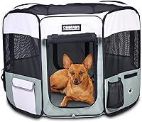 Vista 10 de JESPET 61" Parque de juegos para perros, corral portátil para perros con funda blanda para ejercicio, con bolsa de transporte para cachorros, gatos