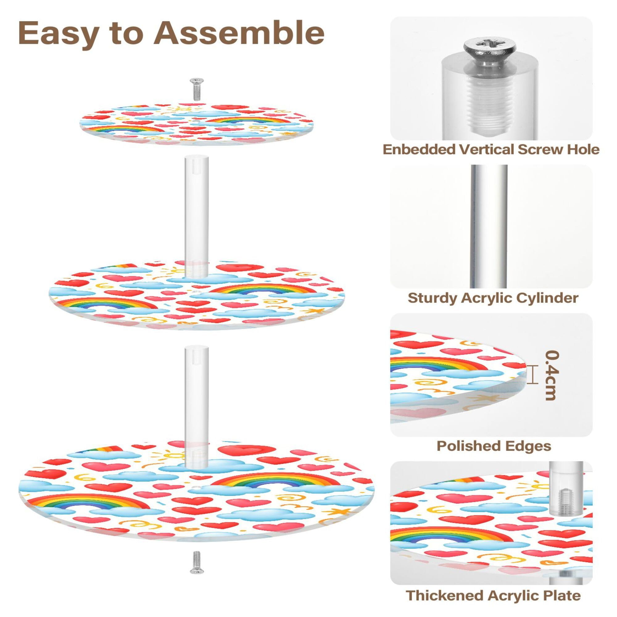 PYBUG Rainbows 3 Tier Acrylic Cupcake Stands Tower,Dessert Table Display Set for Tea Party,Wedding,Birthday, Baby Shower