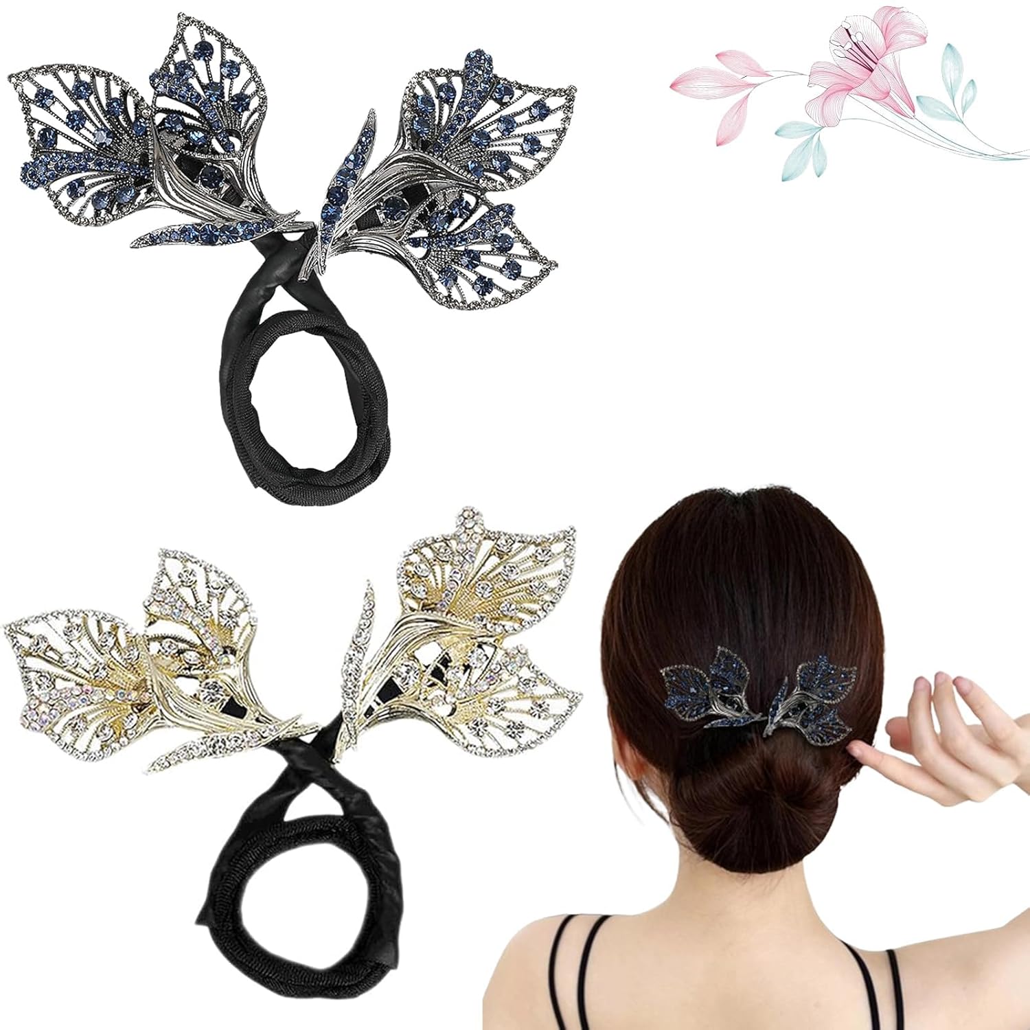Hair Accessories for Women, 2-Pack Twist Hair Bun Clips, Easy Hairstyling Tool for Quick Buns and Secure Hold, Gold and Blue Hair Bun Maker for Women, Perfect for Daily and Special Occasions Hair Accessories for Women, 2-Pack Twist Hair Bun Clips, Easy Hairstyling Tool for Quick Buns and Secure Hold, Gold and Blue Hair Bun Maker for Women, Perfect for Daily and Special Occasions