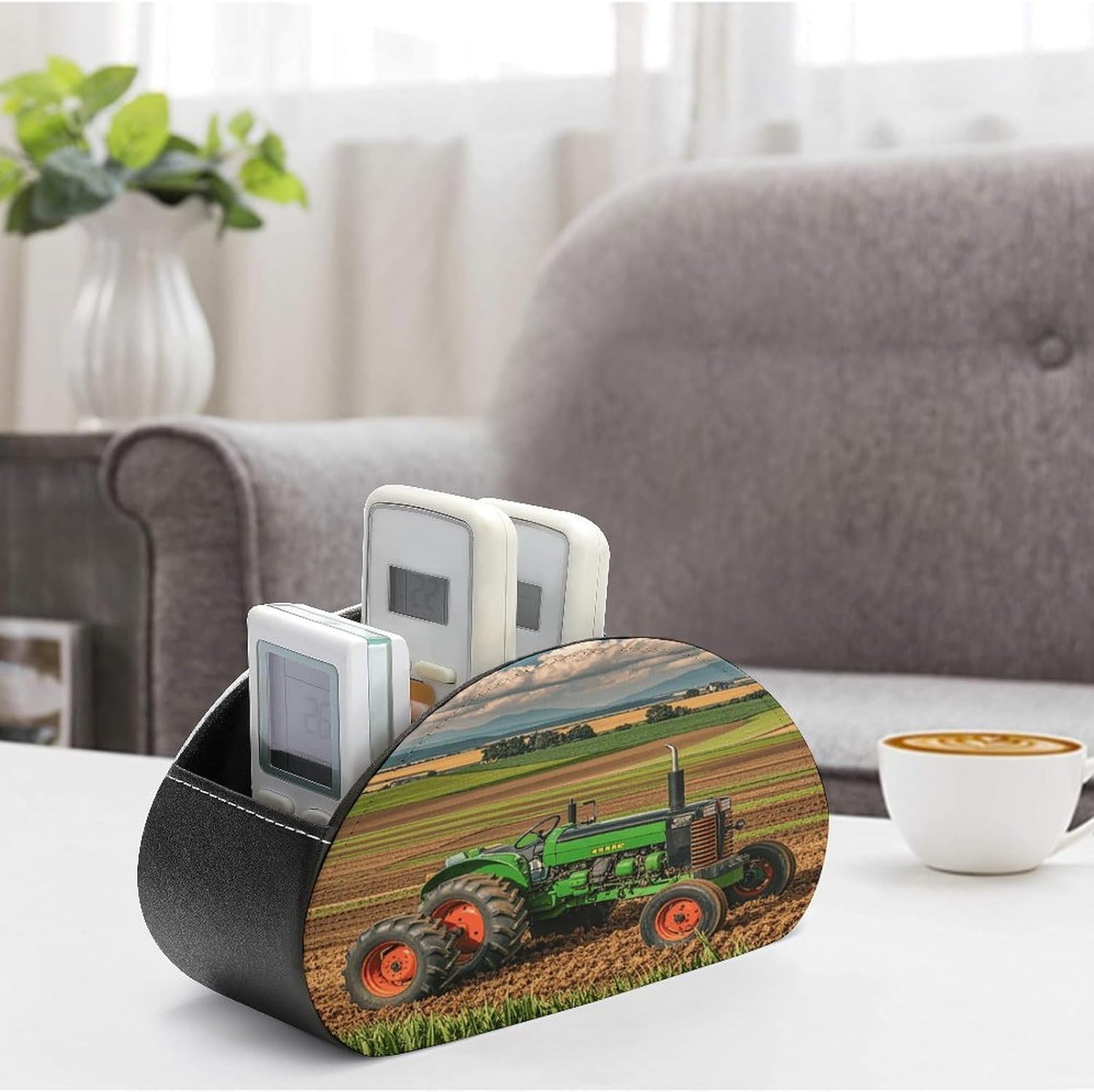 Tractor Farm PU Leather Remote Control Holder with 5 Compartments image 4