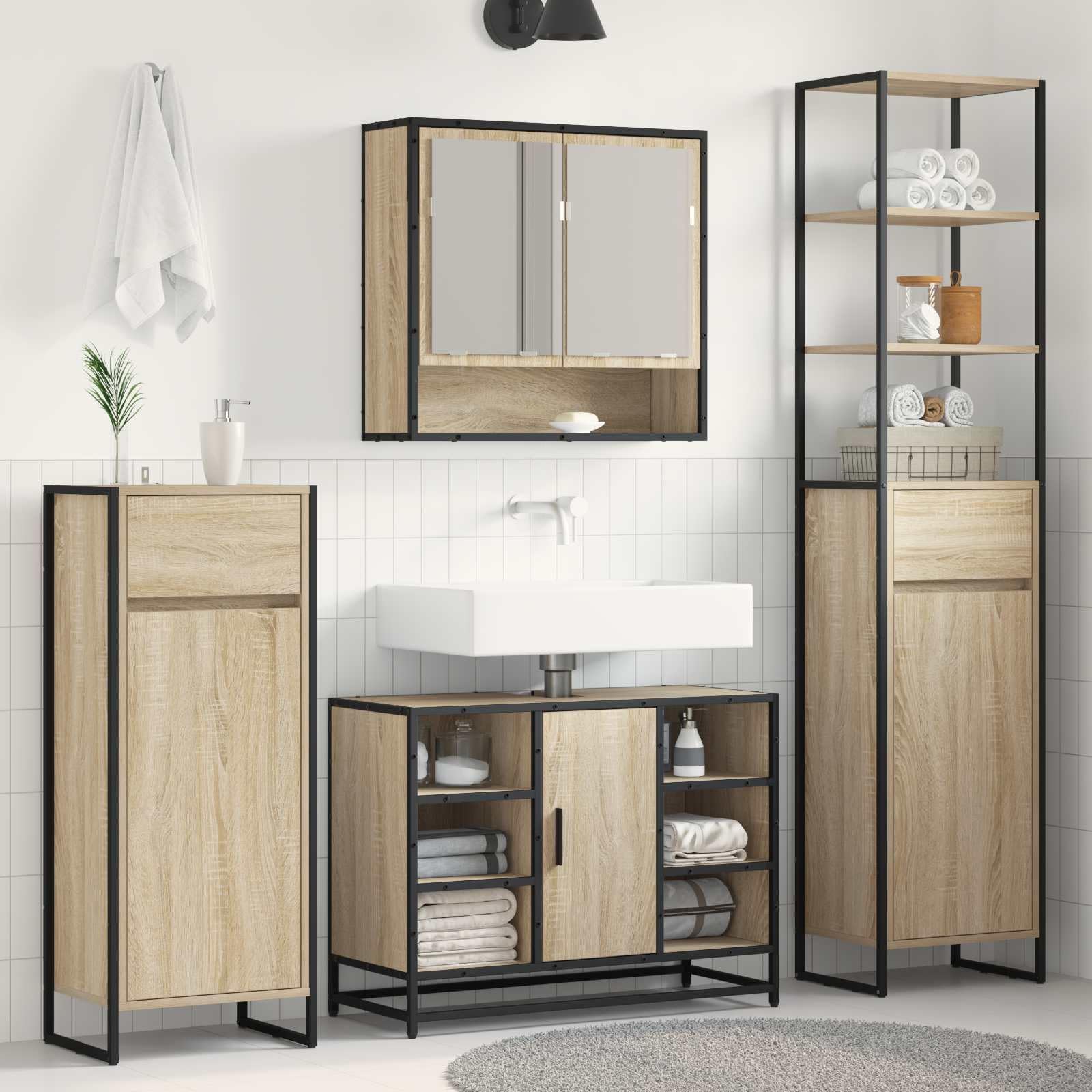 vidaXL Badkamer Kast Sonoma 40 x 30 x 100 cm Bewerkt hout