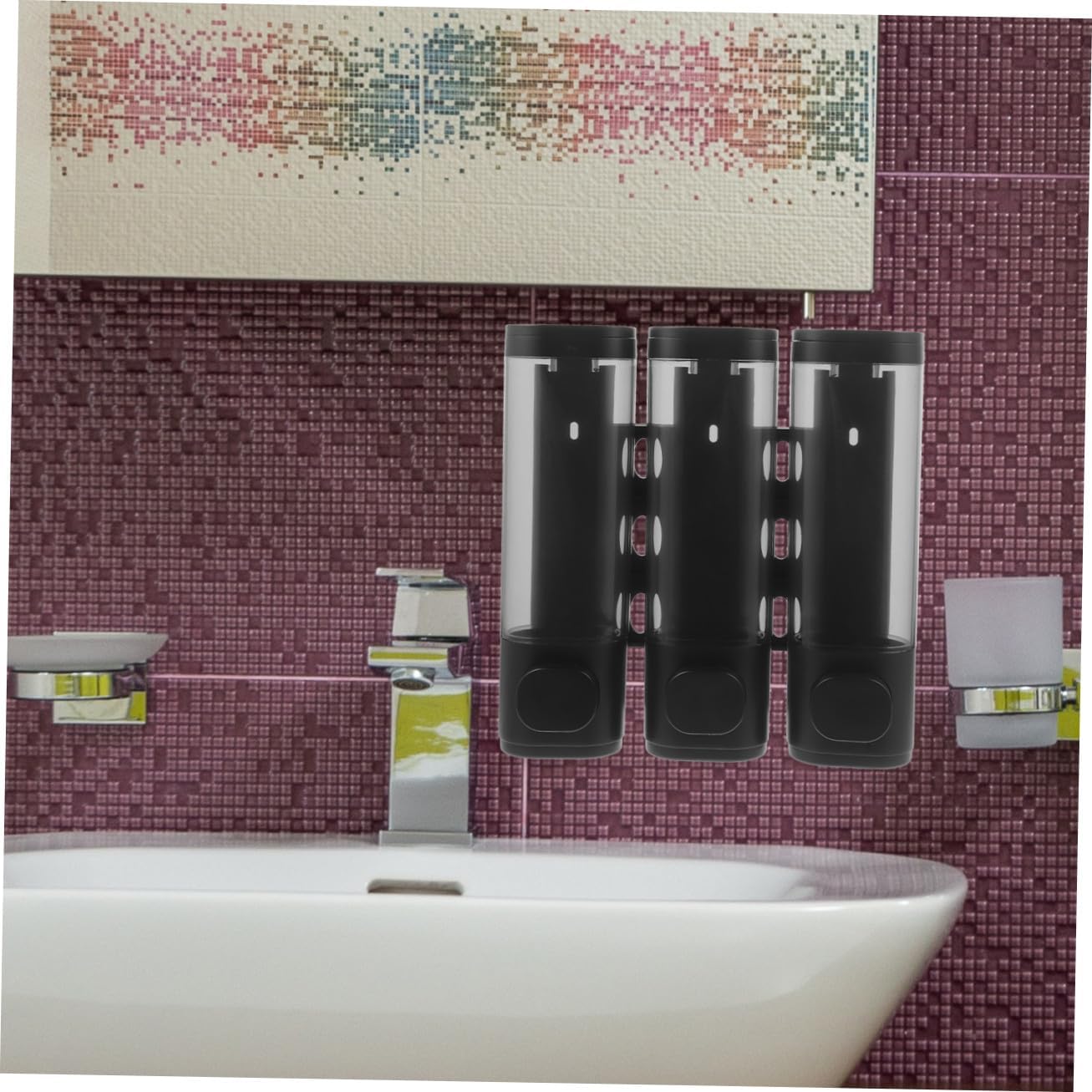 Cabilock Wall-Mounted 3-Chamber Shampoo Dispenser Soap Dispenser for Shower Bathroom Black Manual Pump Holder for Shampoo Conditioner and Body Wash