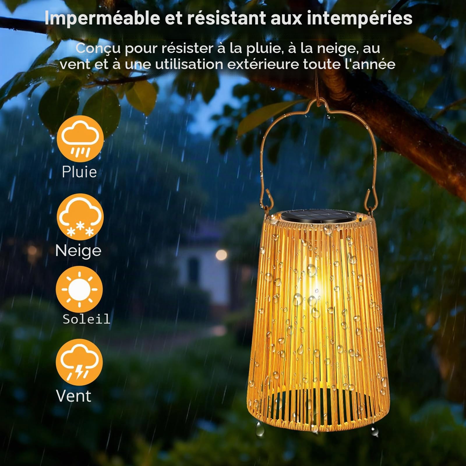 Lanterne Solaire Exterieur en Rotin, Suspendues ou Posables, LED, Étanches, Allumage Automatique, Artisanales et Décoratives pour Jardin, Terrasse, Balcon ou Table
