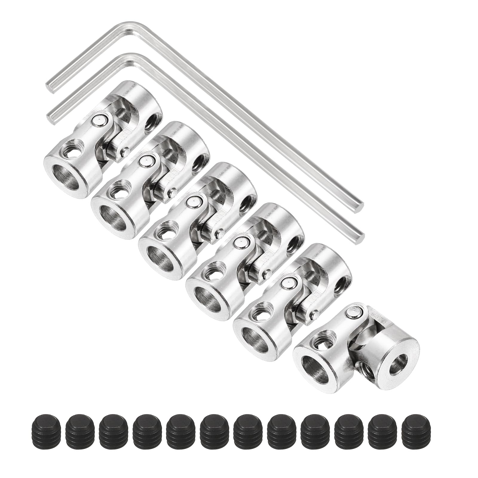 sourcing map 6Pcs 4mm to 6mm ID Steering Universal Joint Shaft Coupling, SAE 1045 steel 45°Degree Rotatable Joints Coupler with Screws Wrench Set for Model Car Ship Drive Shaft Motor — image 1