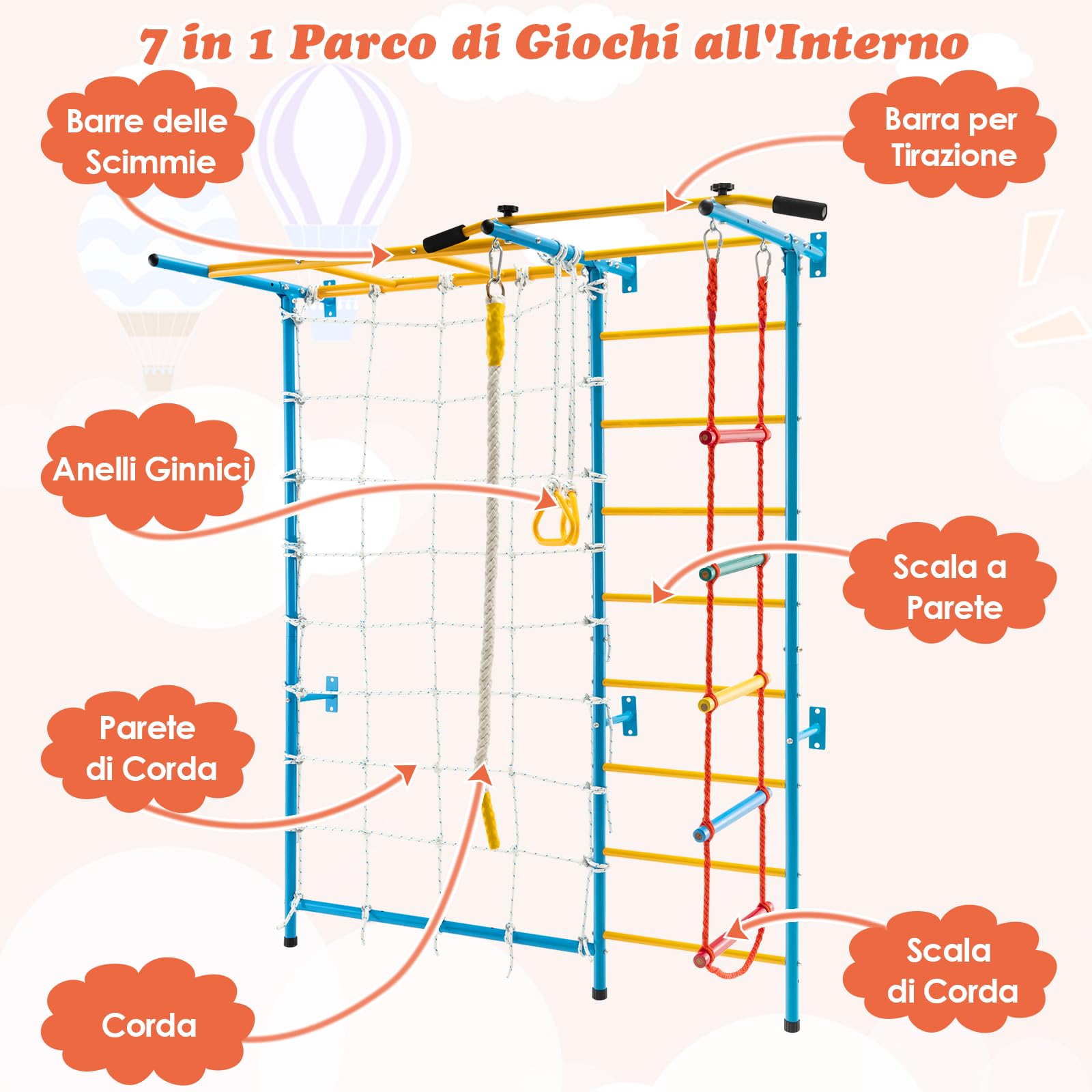 COSTWAY 7 in 1 Set da Arrampicata per Bambini in Acciaio