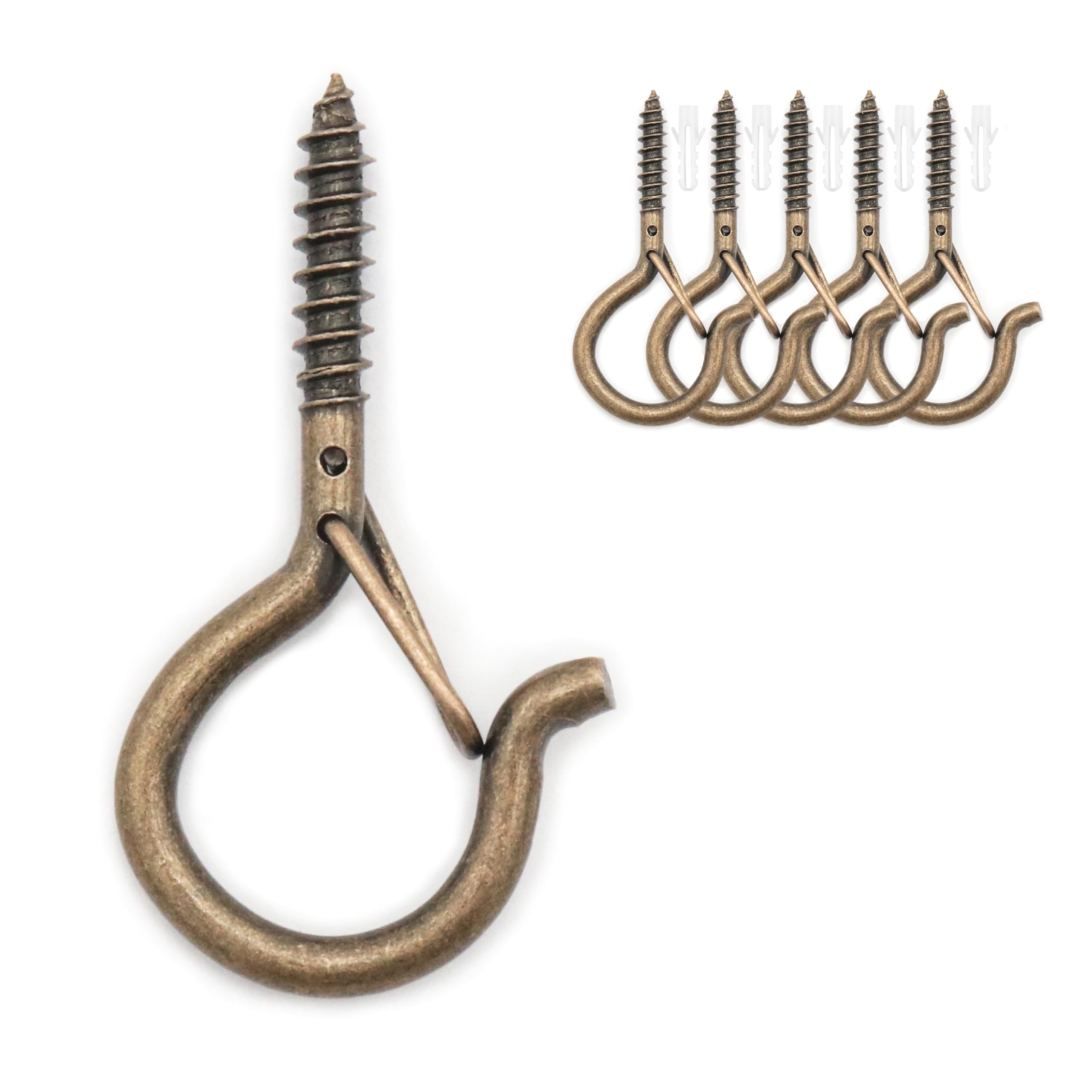 SCXCLY 20pcs Q Hanger Hooks with Safety Buckle, Screw Hooks for Outdoor String Lights (2.2''), Iron (electrophoretic),Bronze-Color