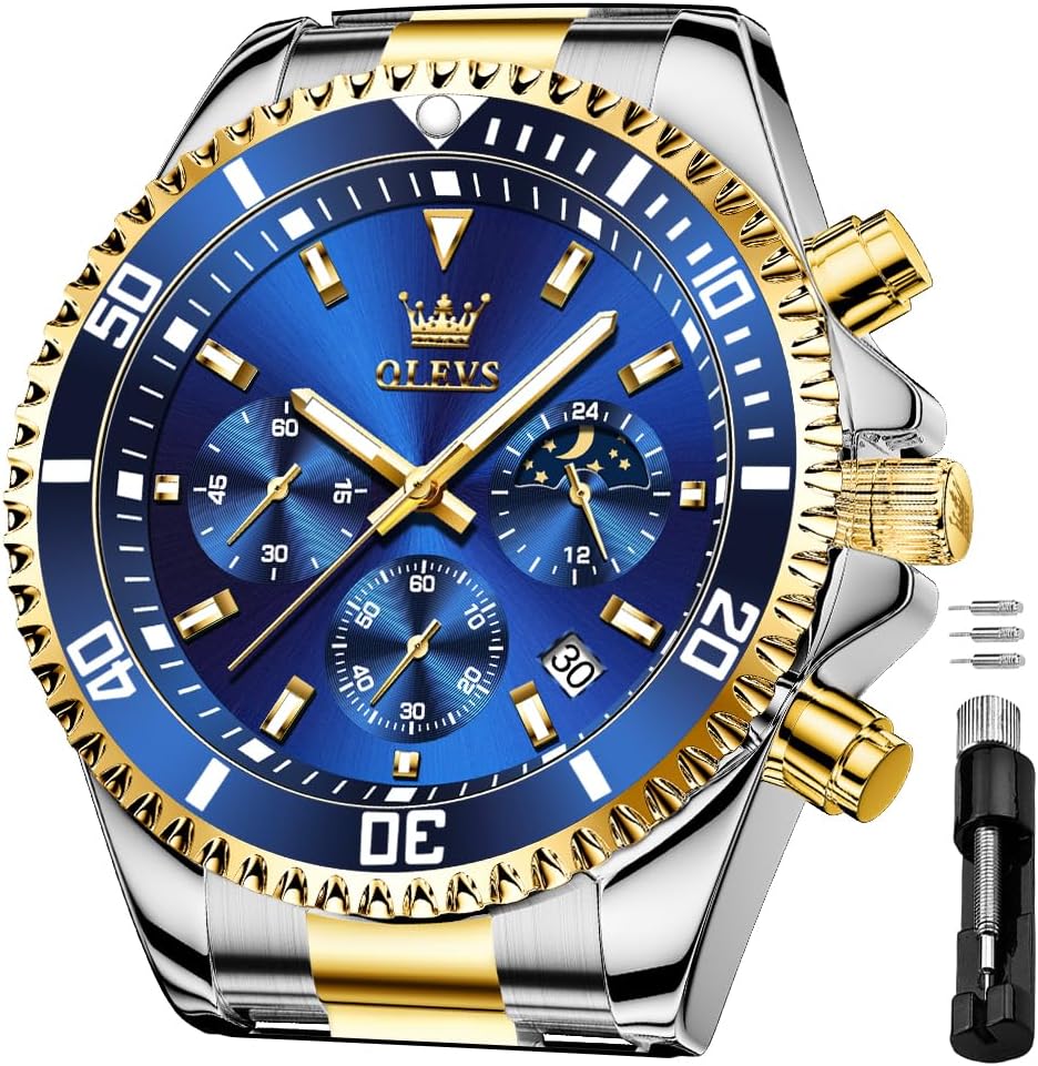 Men's Waterproof Watches Stainless Steel Waterproof Chronograph Wrist Watches Luxury Dress White Luminous Big Face Analog Quartz Male Watches